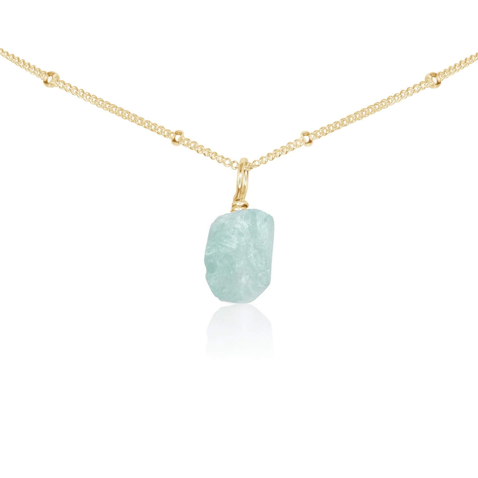Tiny Rough Aquamarine Gemstone Pendant Choker Necklace - Natural Blue Stone Jewelry for Women - Perfect for Boho Style, Beach Wedding & Everyday Wear