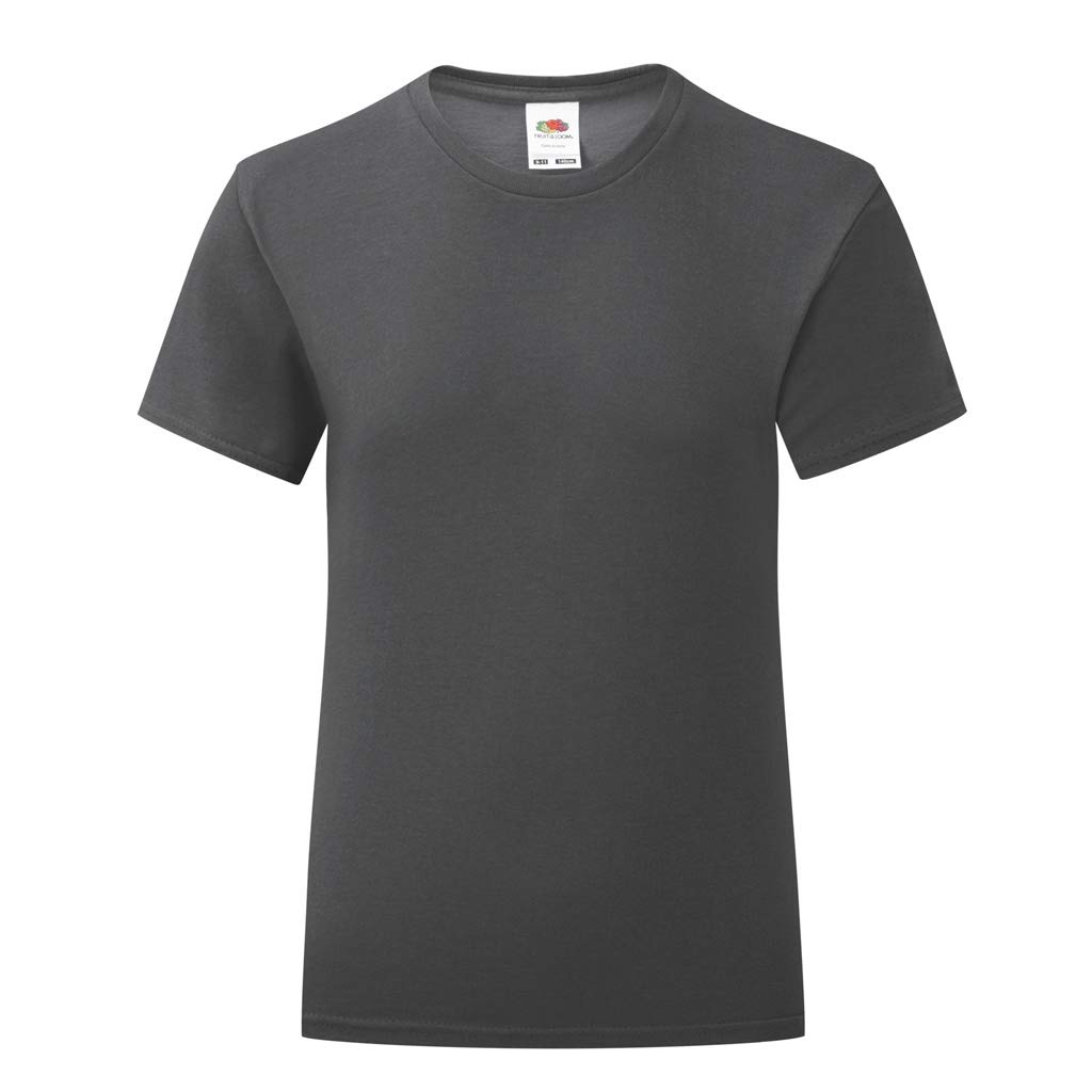 Fruit of the Loom Girls Iconic T-Shirt for Ages 7-8 | Light Graphite Cotton Tee | Casual Wear, School Uniform & Everyday Outfits