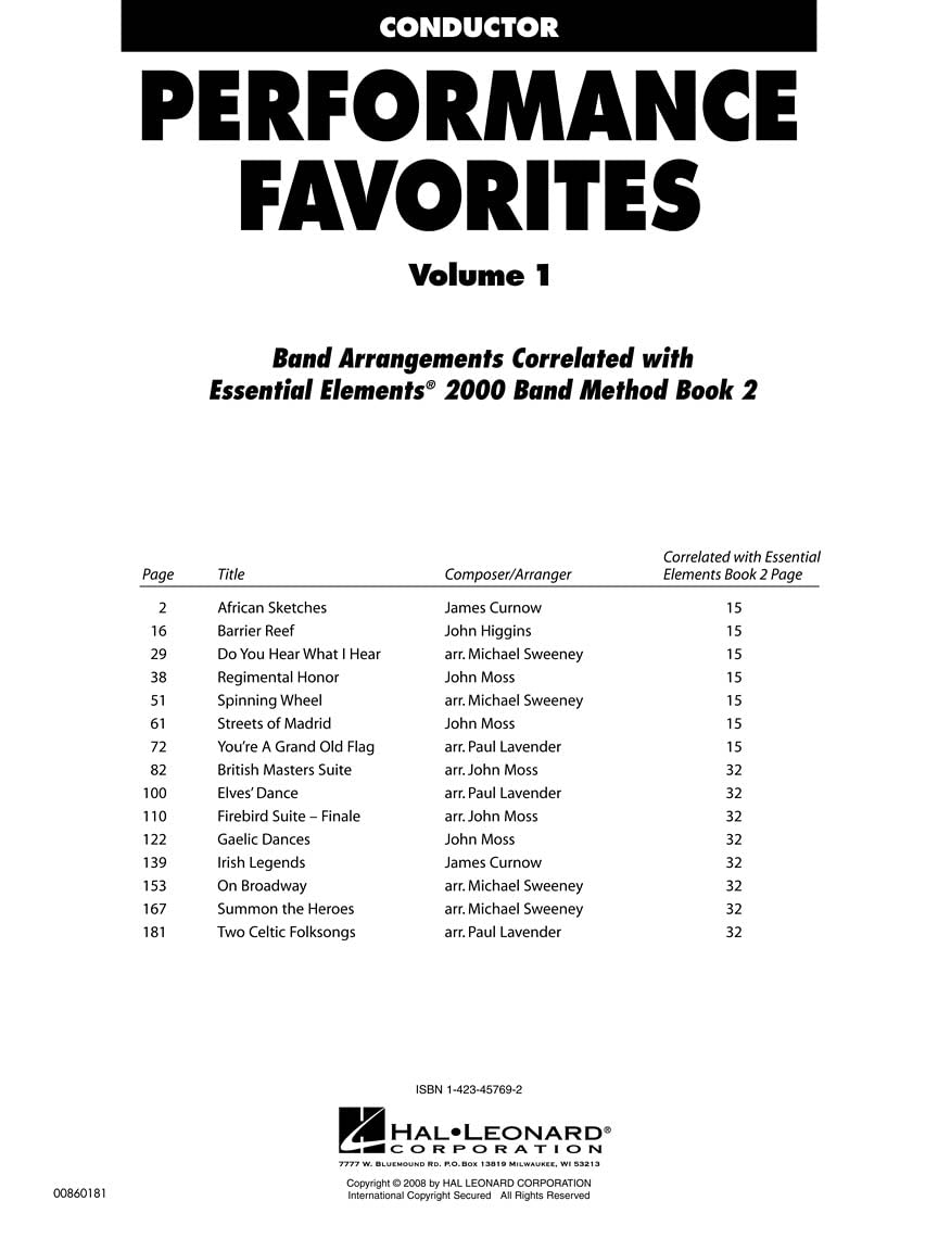 Performance Favorites Vol. 1 - Essential Elements 2000 Band Conductor Score (Correlates with Book 2) | Perfect for School Bands & Music Educators