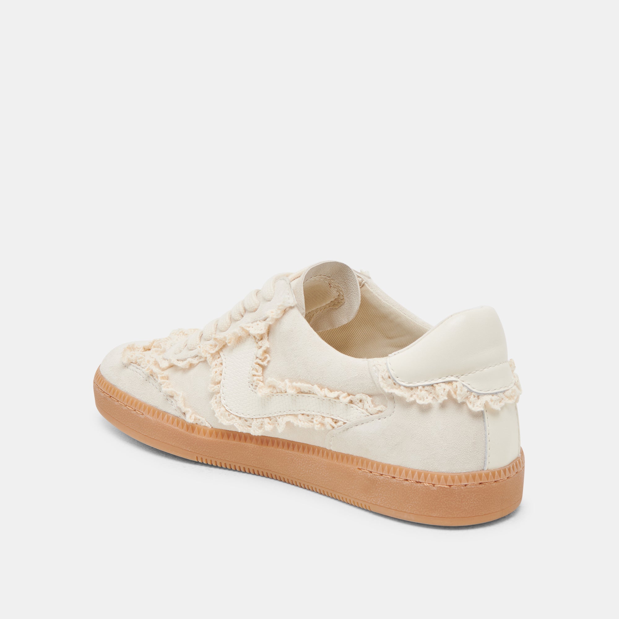 Ivory Suede Lace-Up Sneakers for Women - Comfortable Casual Shoes for Walking, Running & Everyday Wear