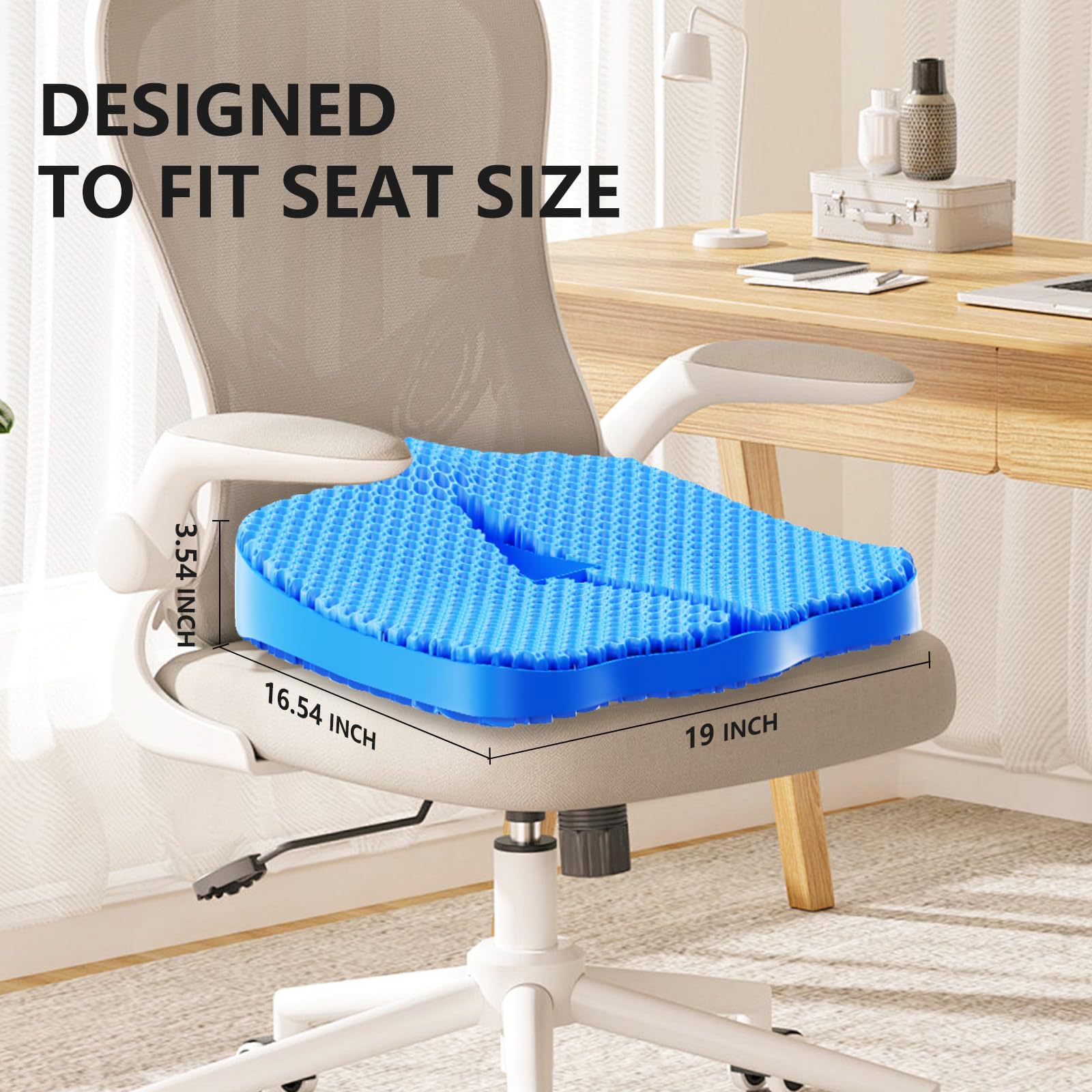 3.54in Thick Ergonomic Gel Seat Cushion for Office Chairs - Pressure Relief for Sciatica, Back Pain & Pressure Sores - Comfortable Wheelchair & Car Seat Pad - Perfect for Long Work Hours, Driving & Home Office Use