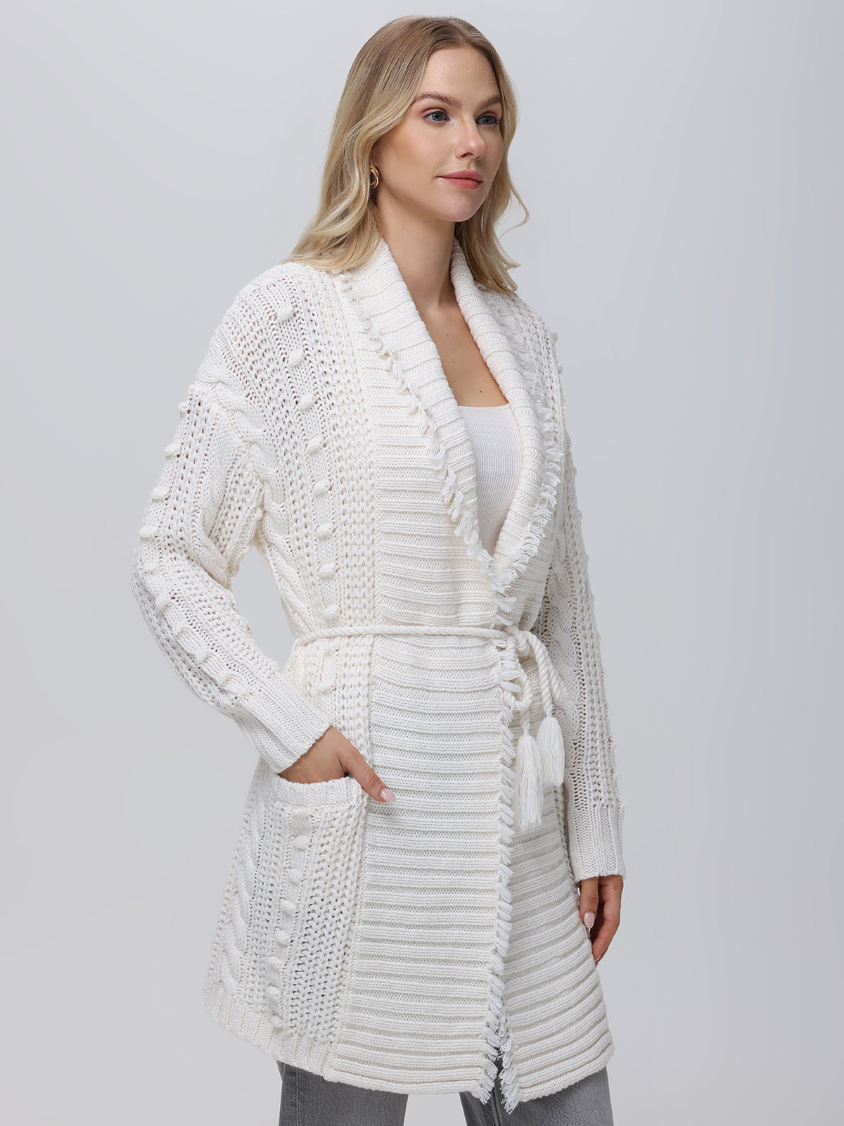Penelope Women's Long Cable Knit Wrap Cardigan - Cozy Oversized Sweater for Fall & Winter, Perfect for Office, Lounge & Casual Outings
