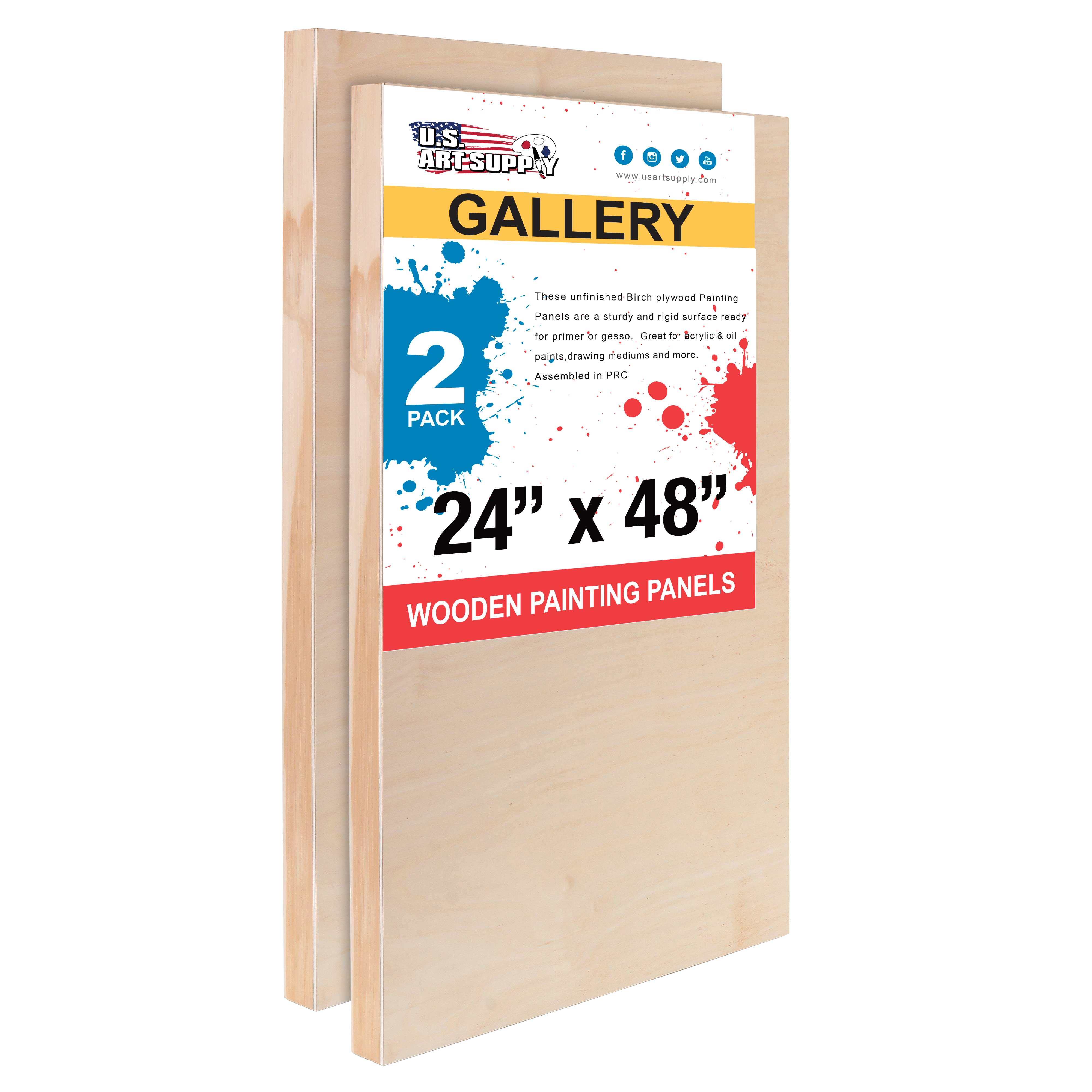 Unfinished Cradled Wood Panels for Painting - 2 Pack 24x48 Inch Gallery Birch Wooden Canvas Boards 1.5