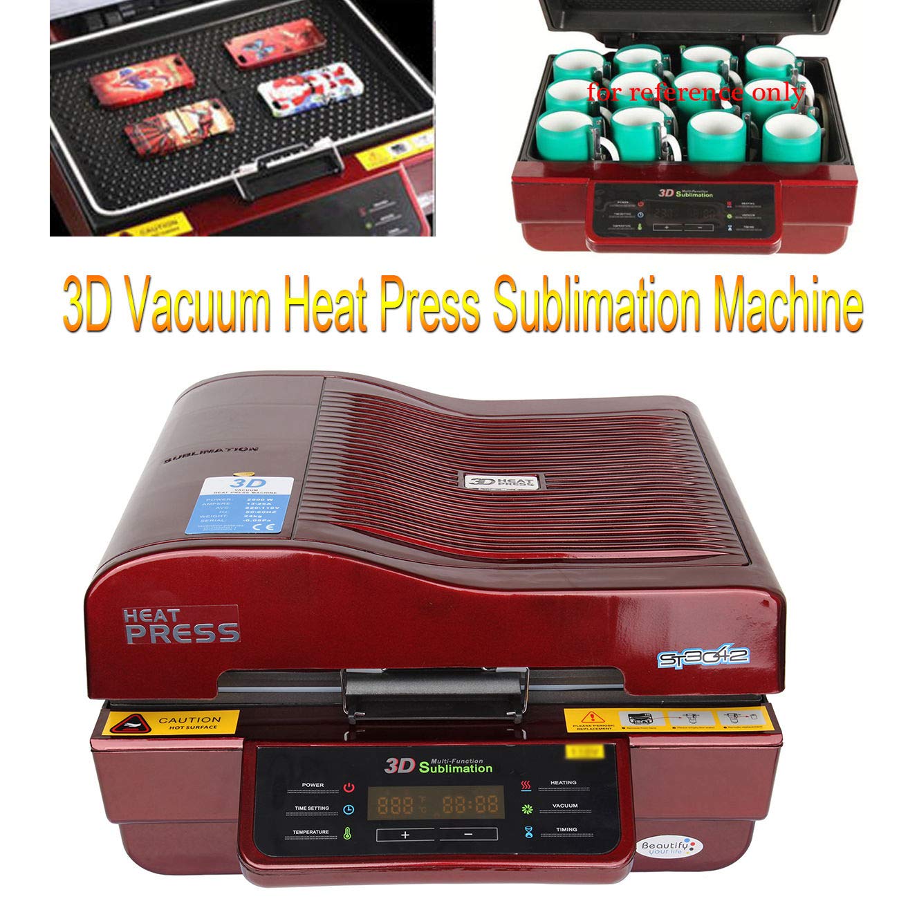 TECHTONGDA 3D Vacuum Heat Press Machine for Sublimation Printing - Multifunctional Heat Transfer Press Kit with Rubber Clamps & Water Bottles (110V) - Perfect for T-Shirts, Mugs, Plates & DIY Crafts