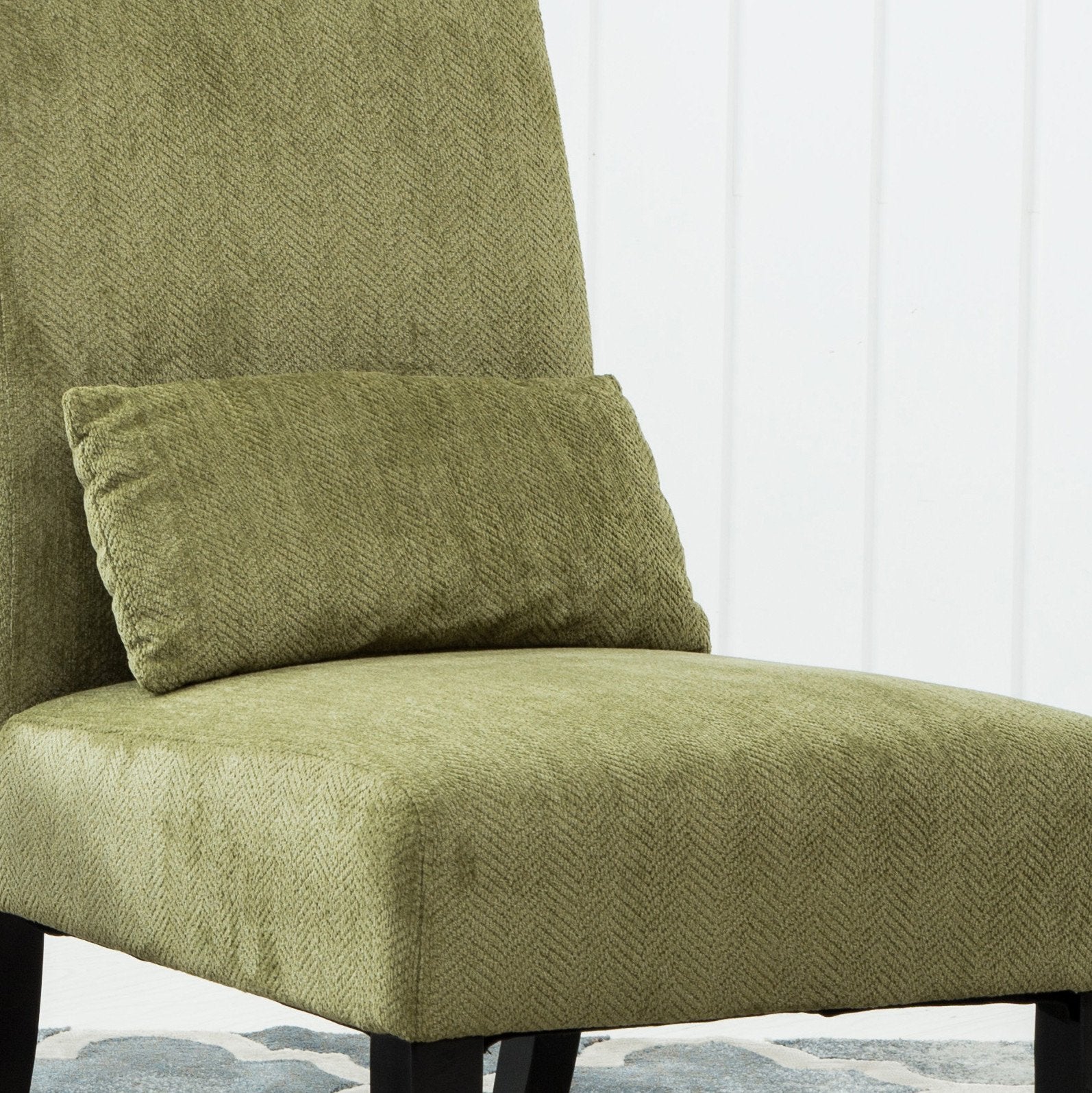 Roundhill Furniture Pisano Chenille Fabric Armless Contemporary Accent Chair with Matching Kidney Pillow in Spring Green - Modern Living Room, Bedroom or Office Seating for Home Decor