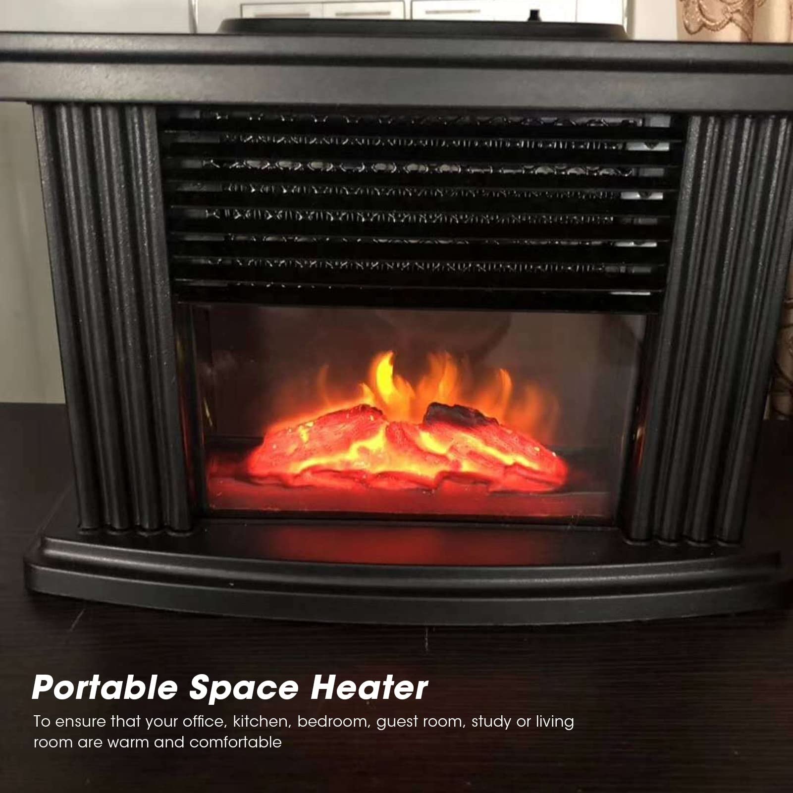 Electric Fireplace Heater with LED Flame Effect - 220V Adjustable Quiet Heater & Decorative Ambient Lighting for Living Room, Bedroom, Office