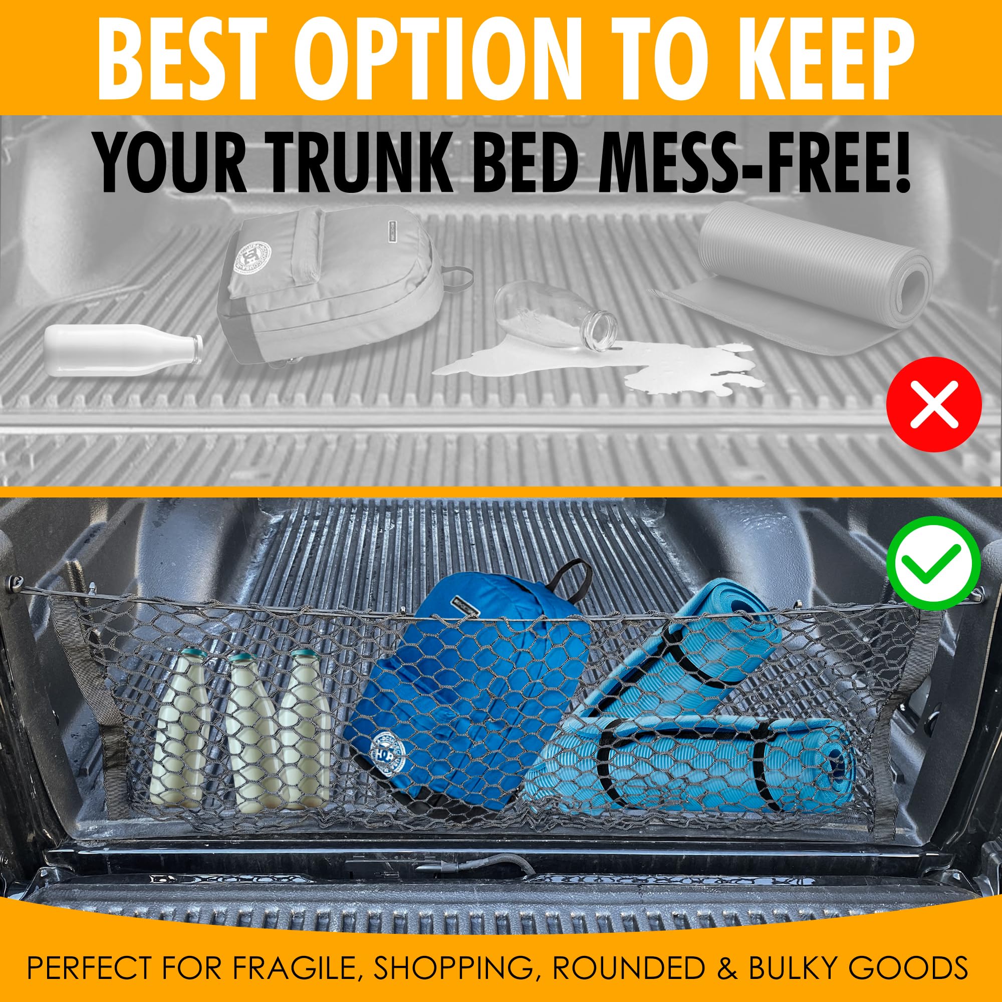 Premium Truck Bed Cargo Net for Jeep Gladiator Sport (2020-2025) - Envelope Style Trunk Organizer with Spray-On Bed Liner - Heavy Duty Vehicle Storage Solution for Camping, Road Trips & Outdoor Adventures