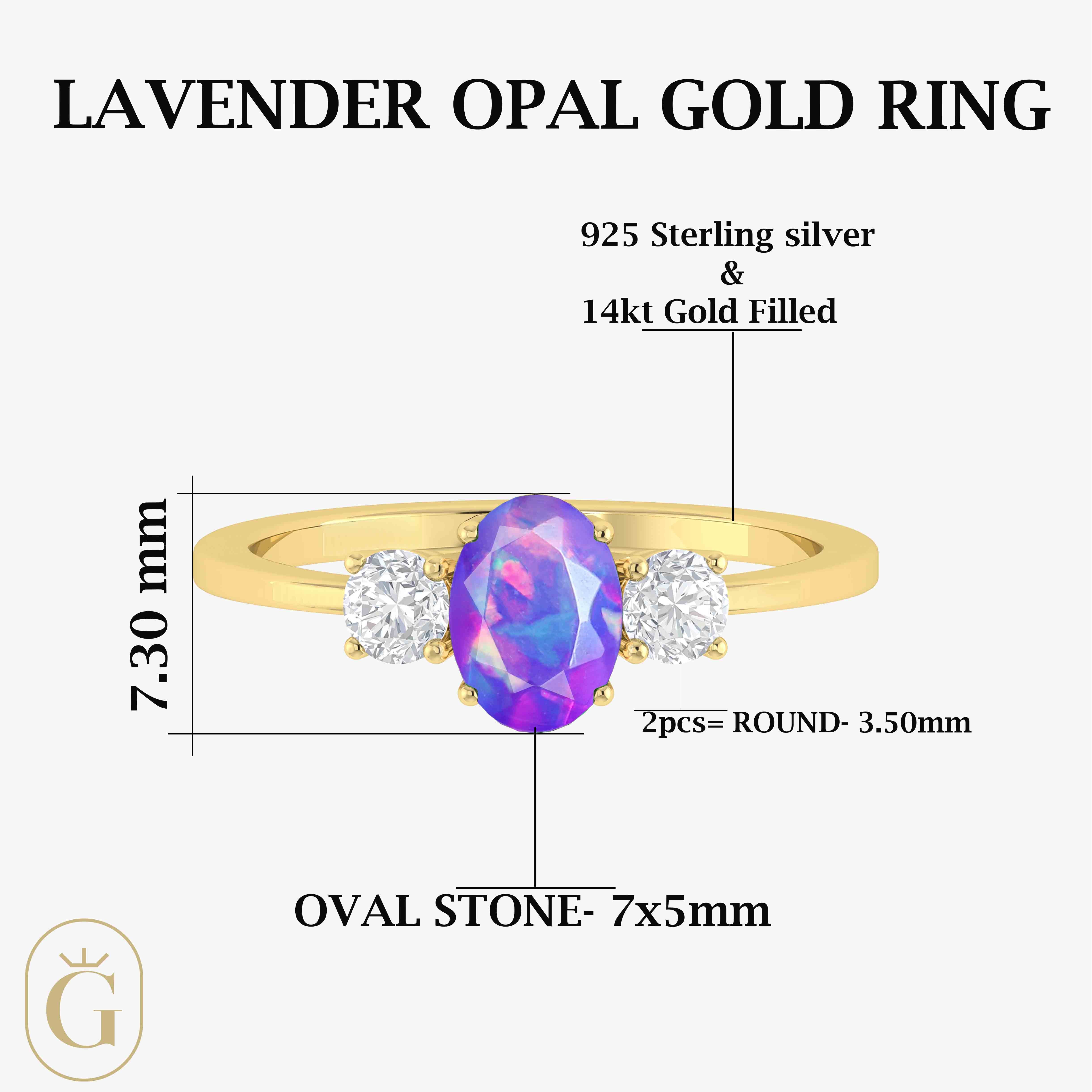 Fire Lavender Opal Gemstone Ring for Women - Elegant Handmade Sterling Silver Jewelry - Perfect for Weddings, Parties & Everyday Wear