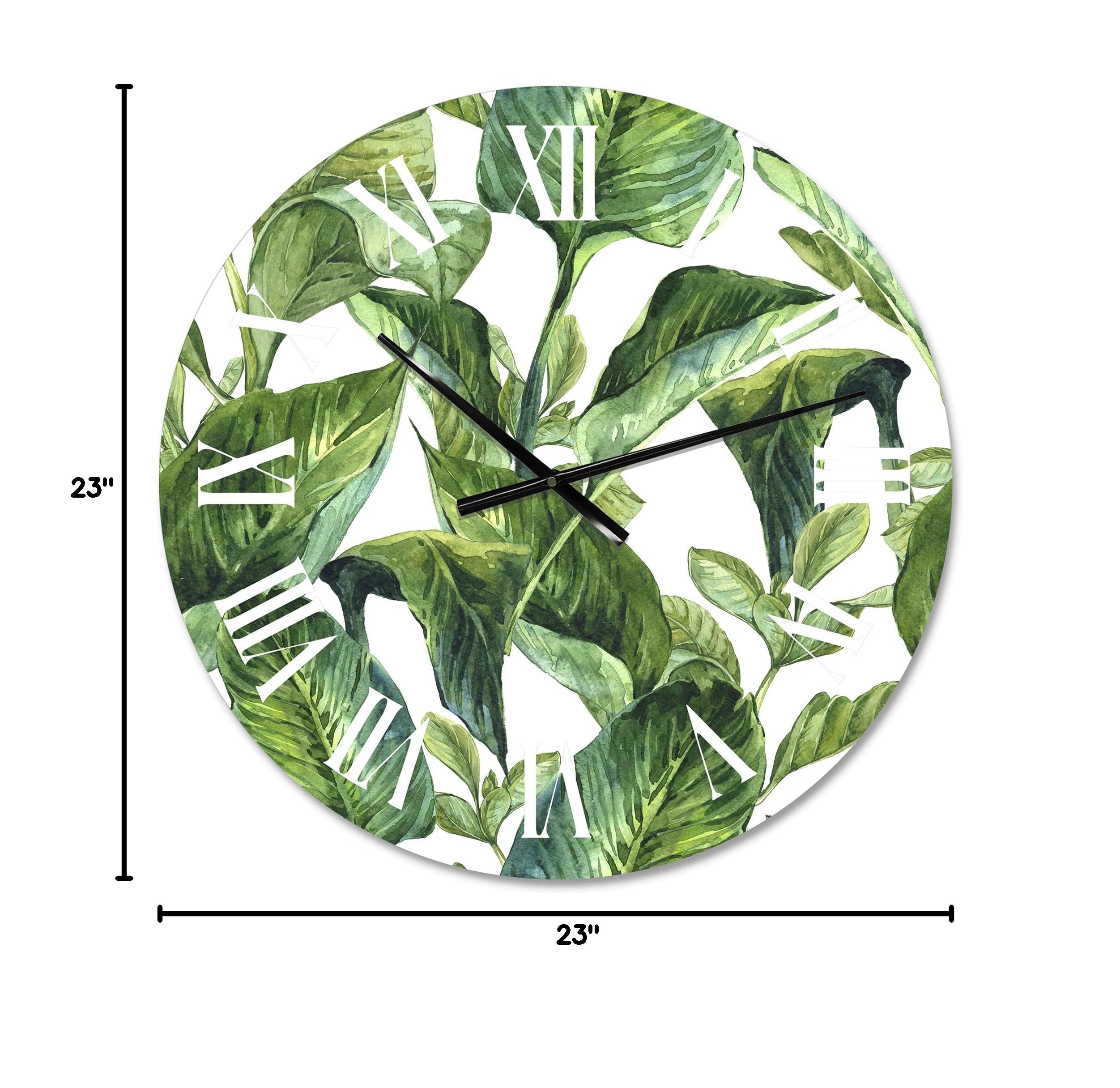 DesignQ Tropical Wall Clock with Foliage of Tropical Leaves - Large Floral & Botanical Wall Decor for Living Room, Bedroom, Office | Perfect for Home, Beach House & Tropical Themed Spaces