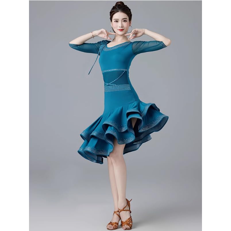Latin Dance Dresses for Women - Professional Cha Cha & Salsa Performance Costume with Fishbone Skirt | Perfect for Ballroom, Waltz Practice & Dance Competitions