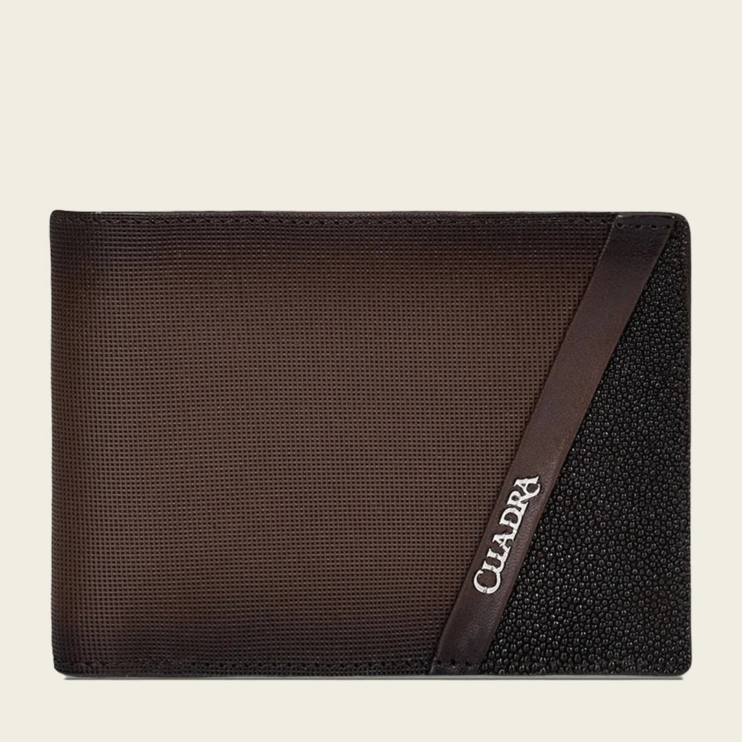 B3039MA Genuine Stingray Leather Bi-Fold Wallet for Men - Stylish Brown Casual Fashion Wallet - Perfect for Everyday Use, Travel & Gifts
