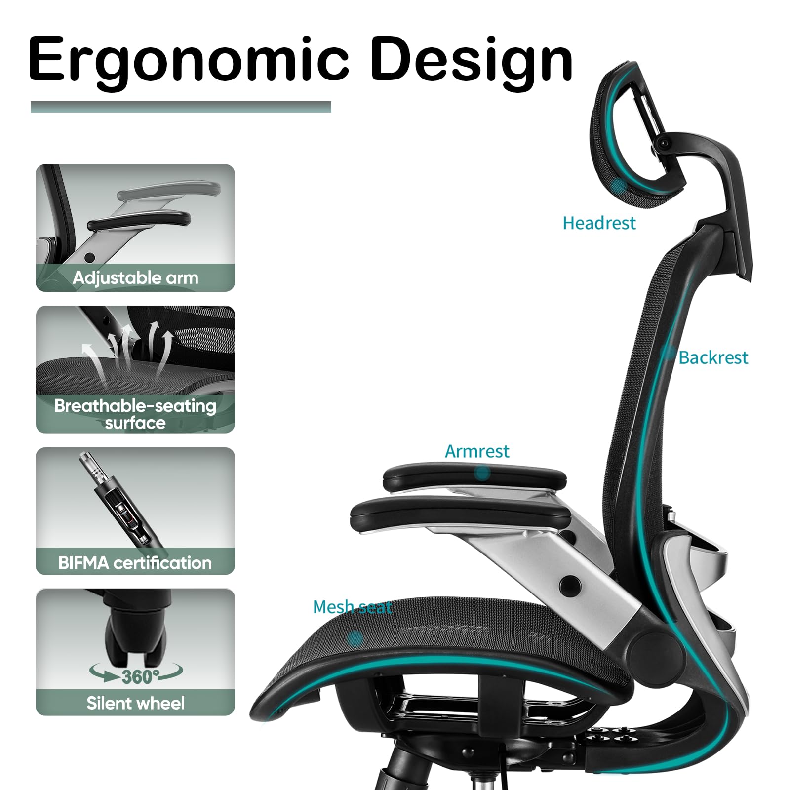 **SUNNOW Ergonomic Office Chair - Adjustable Flip-Up Arms, 3D Headrest, 90°-120° Tilt Lock & Wide Cushion - Big & Tall Mesh Computer Chair for Home, Gaming & Executive Workspaces**    *(Perfect for long work sessions, gaming marathons, or home office setups—providing comfort and support all day!)*