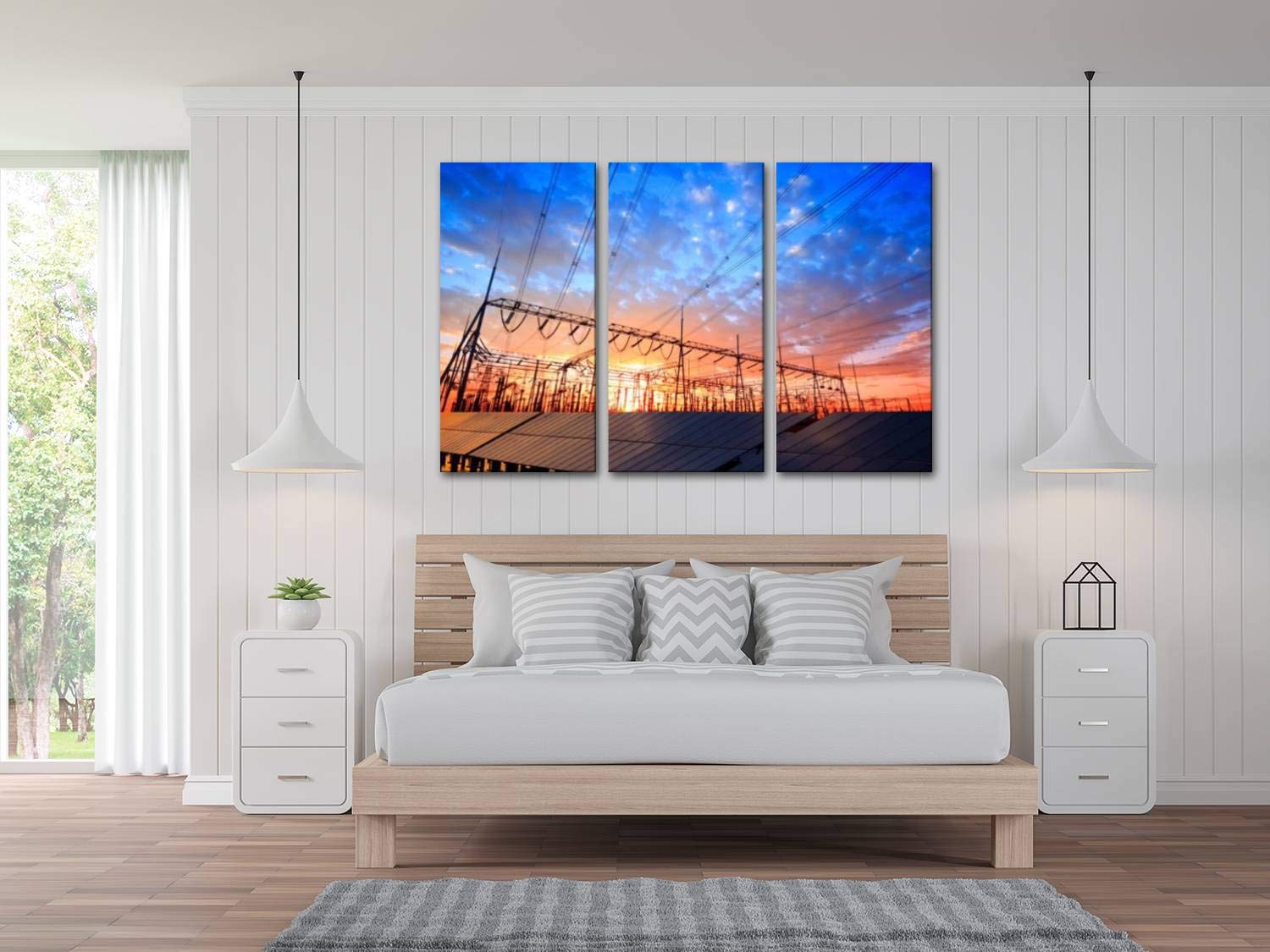 Blaverr 3-Panel Modern Wall Art - Solar Photovoltaic Panels & Substations Evening Landscape Canvas Prints for Home Decor | Living Room, Bedroom, Office Ready-to-Hang Painting Set | Perfect for Contemporary Interior Design & Gift Giving