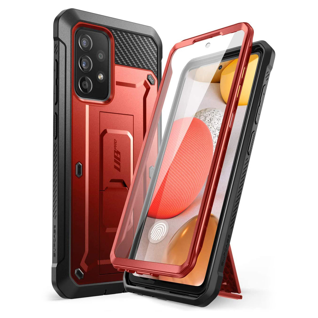 Samsung Galaxy A72 Unicorn Beetle Pro Rugged Holster Case - Heavy Duty Shockproof Cover with Built-in Screen Protector, Metallic Red - Perfect for Outdoor, Construction & Extreme Sports Protection