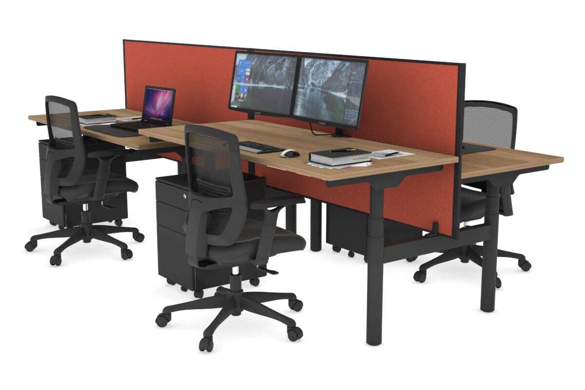 Flexi Premium Height Adjustable 4-Person H Bench Workstation - Black Frame [1800L x 700W] - Ergonomic Office Desk for Collaborative Workspaces & Home Offices