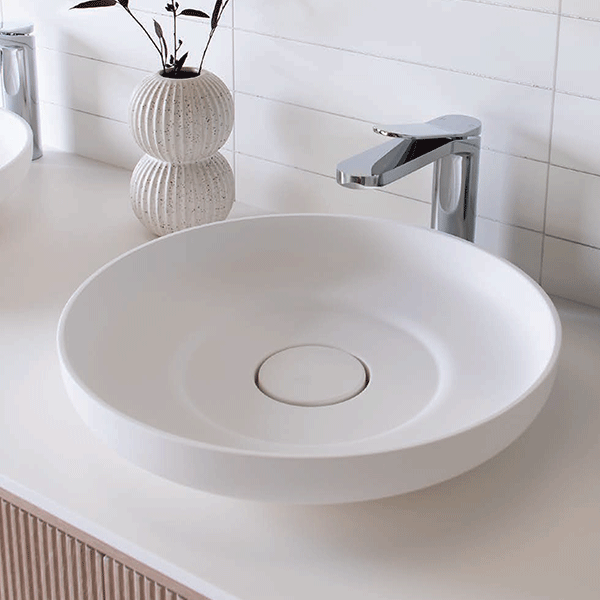 ADP Flume 400 x 400mm Above Counter Bathroom Sink - Modern Matte White Finish for Contemporary Vanities & Powder Rooms