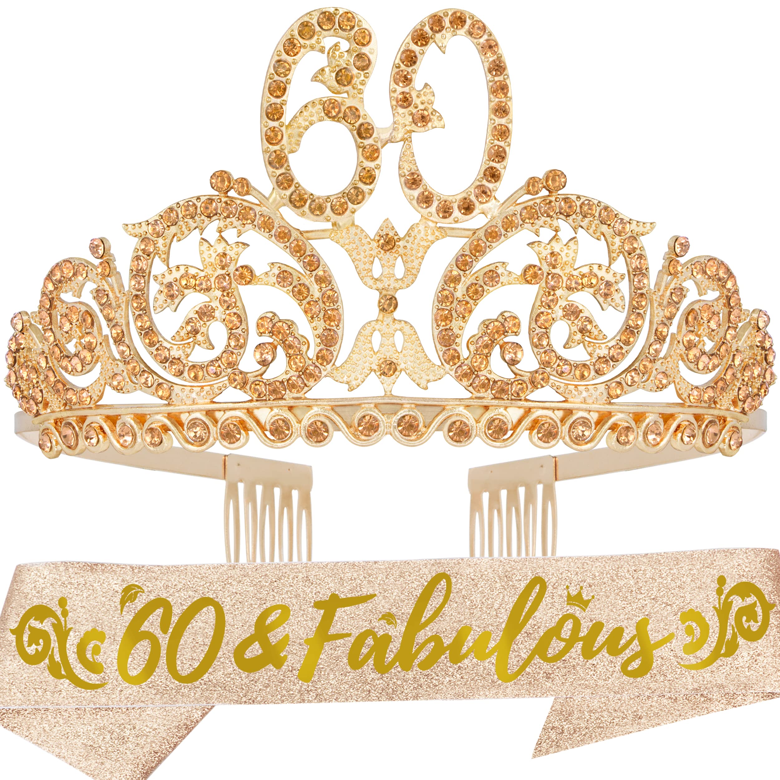 60th Birthday Tiara and Sash Set - Elegant 60th Birthday Crown & Decorations for Women - Perfect 60th Birthday Gifts, Party Favors & Celebration Decor - Ideal for Milestone Birthday Parties, Retirement Celebrations & Special Occasions