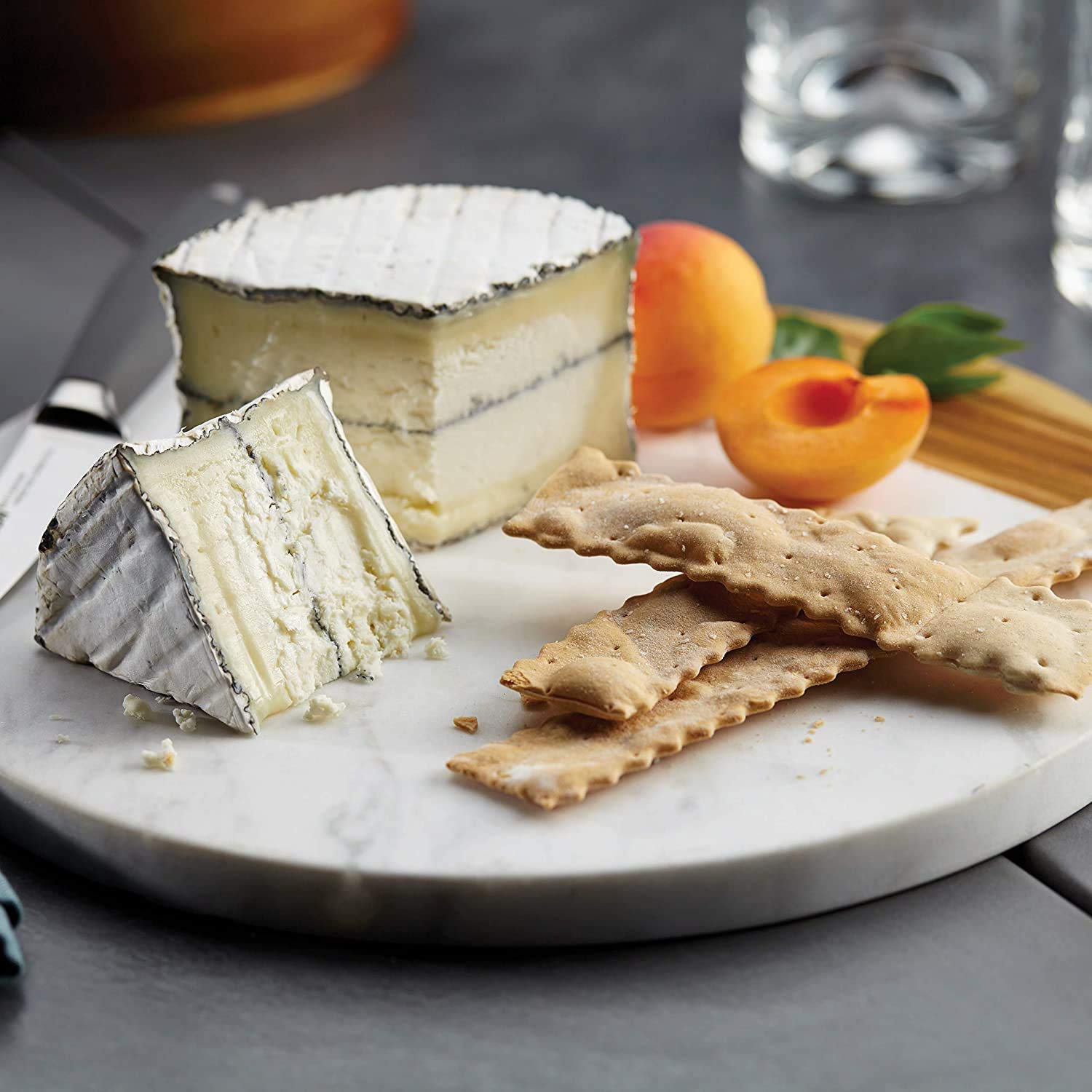 Premium Acacia Wood Cheese Board with White Marble Inlay - 10 Inch Round Charcuterie Serving Tray for Cheese, Meats, Fruits & Crackers | Elegant Cutting Board & Appetizer Platter for Dinner Parties, Wine Tasting & Holiday Entertaining