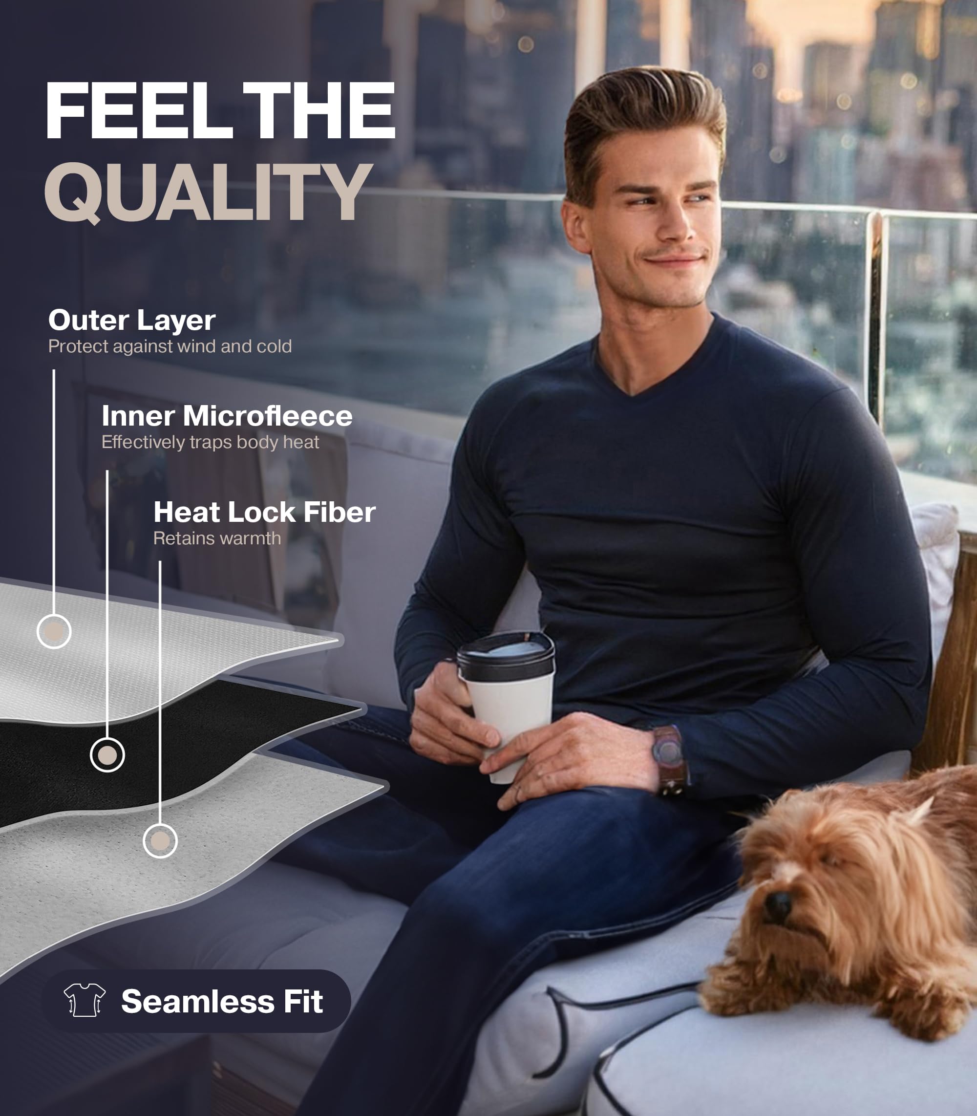 ThermoJohn Men's Long Sleeve Thermal Compression Shirt - Base Layer for Cold Weather - Moisture Wicking & Odor Resistant - Ideal for Hiking, Skiing, and Winter Sports