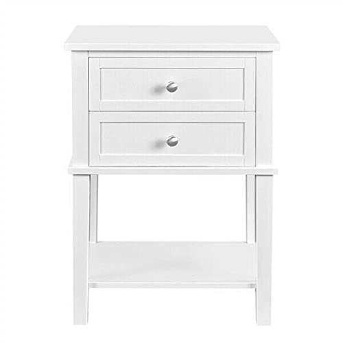 White Wooden Sofa Side End Table with 2 Drawers & Storage Shelf - Multi-Purpose Computer Desk, Gaming Desk, Standing Desk for Home Office - Perfect for Living Room, Bedroom, or Workspace Organization