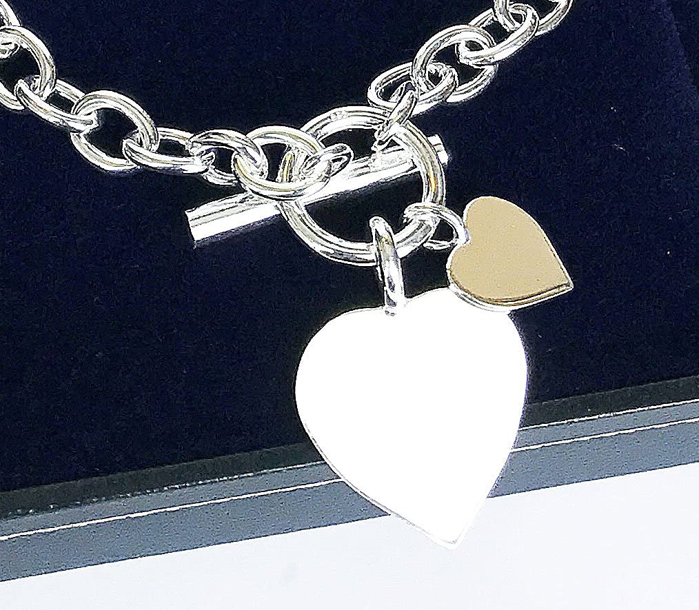 Strictly Gifts Sterling Silver Double Heart Charm Bracelet with Adjustable Toggle Clasp - Perfect for Valentine's Day Gifts, Anniversary Presents & Everyday Elegant Wear