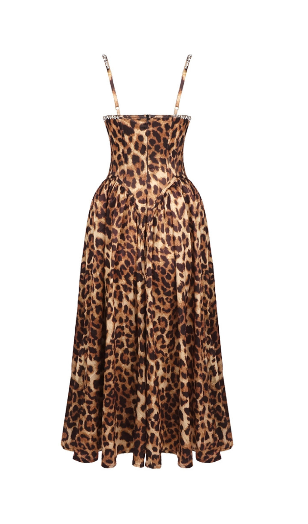 Animal Print Crystal Bustier A Line Midi Dress for Women - Elegant Party & Evening Wear - Perfect for Cocktail Parties, Date Nights & Special Occasions