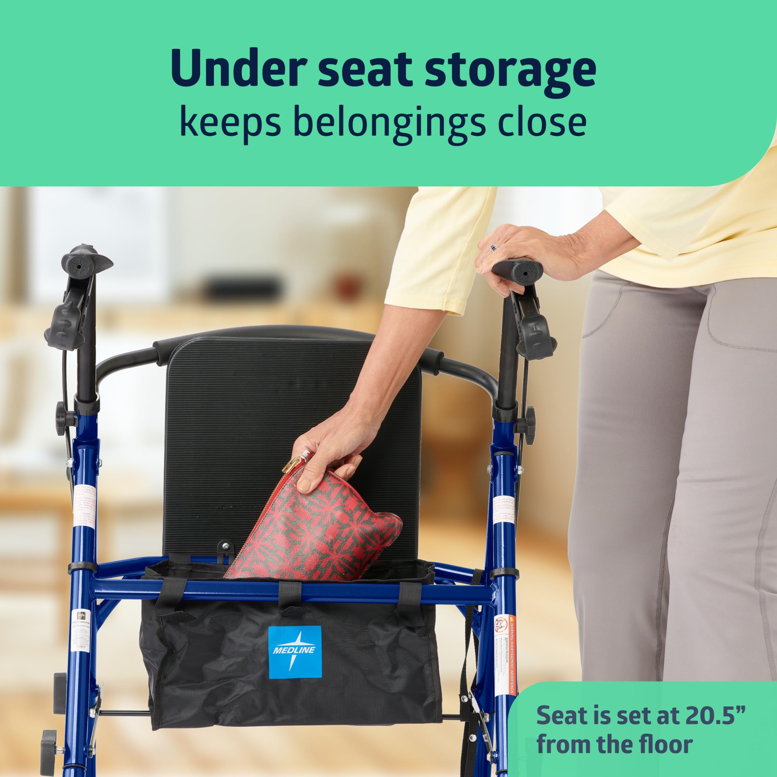 Medline Aluminum Rollator Walker with Seat - Lightweight Foldable Mobility Aid, 250 lb Capacity, Adjustable Handles & 6