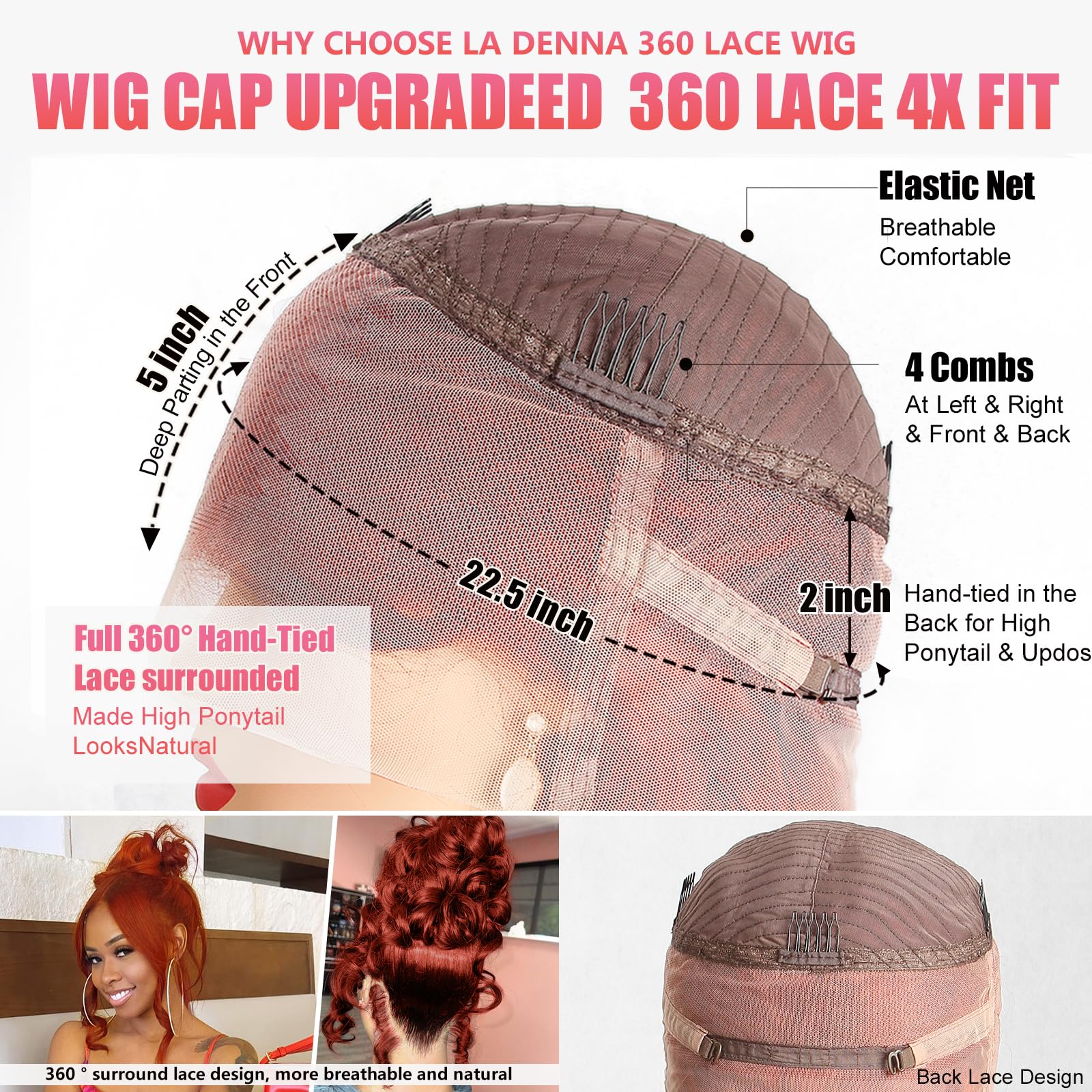 360 Lace Front Wig Human Hair 26 Inch - Reddish Brown Body Wave 180% Density HD Lace Frontal Wig (Ginger Auburn/Orange Red) | Glueless Design for Daily Wear, Cosplay & Special Occasions