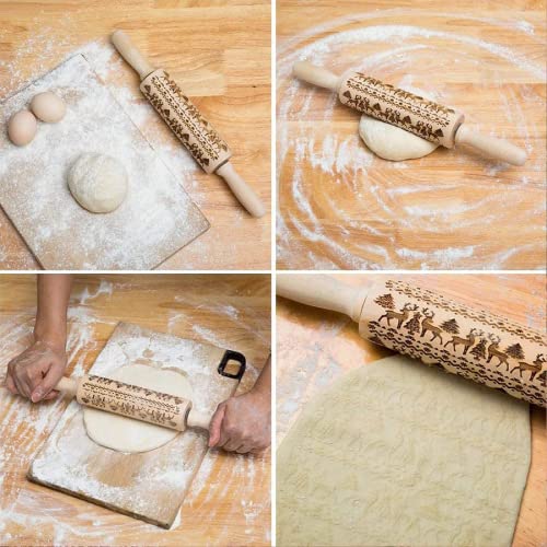3D Engraved Wooden Rolling Pin for Baking - Embossed Cookie, Cake, Pastry & Pie Dough with Unique Patterns - Perfect Christmas & New Year Gift for Home Bakers & DIY Enthusiasts - Ideal for Holiday Baking, Wedding Favors & Creative Kitchen Decor