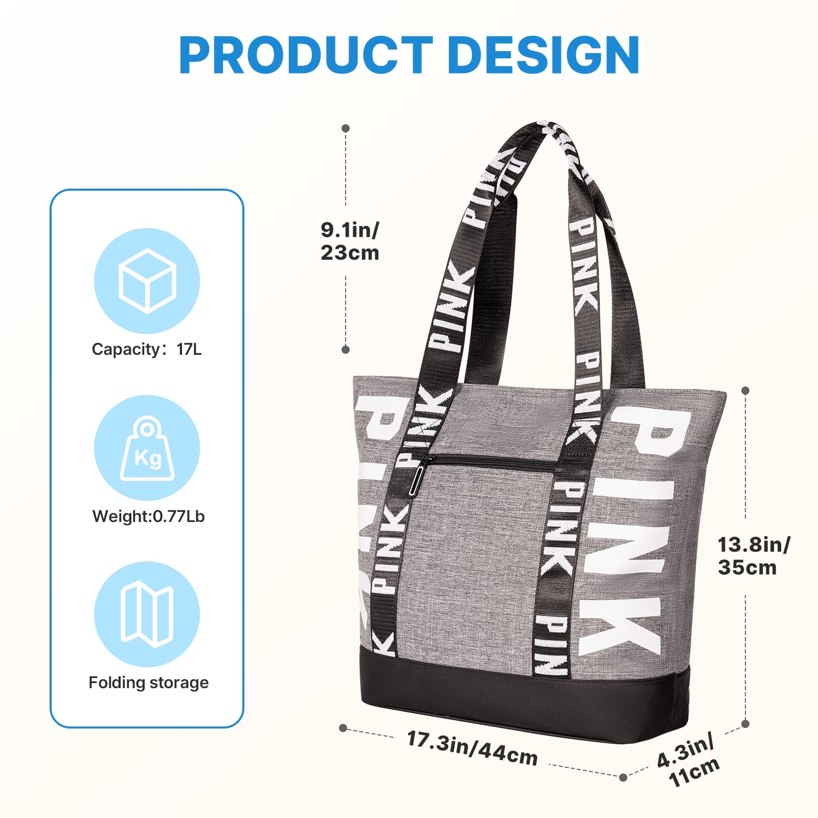 Waterproof Travel Tote Bag for Women - Large Beach Bag with Zipper for Daily Use, Gym, Shopping & Vacation Essentials | Durable & Spacious Carryall for Work, Pool, Beach Trips & Weekend Getaways