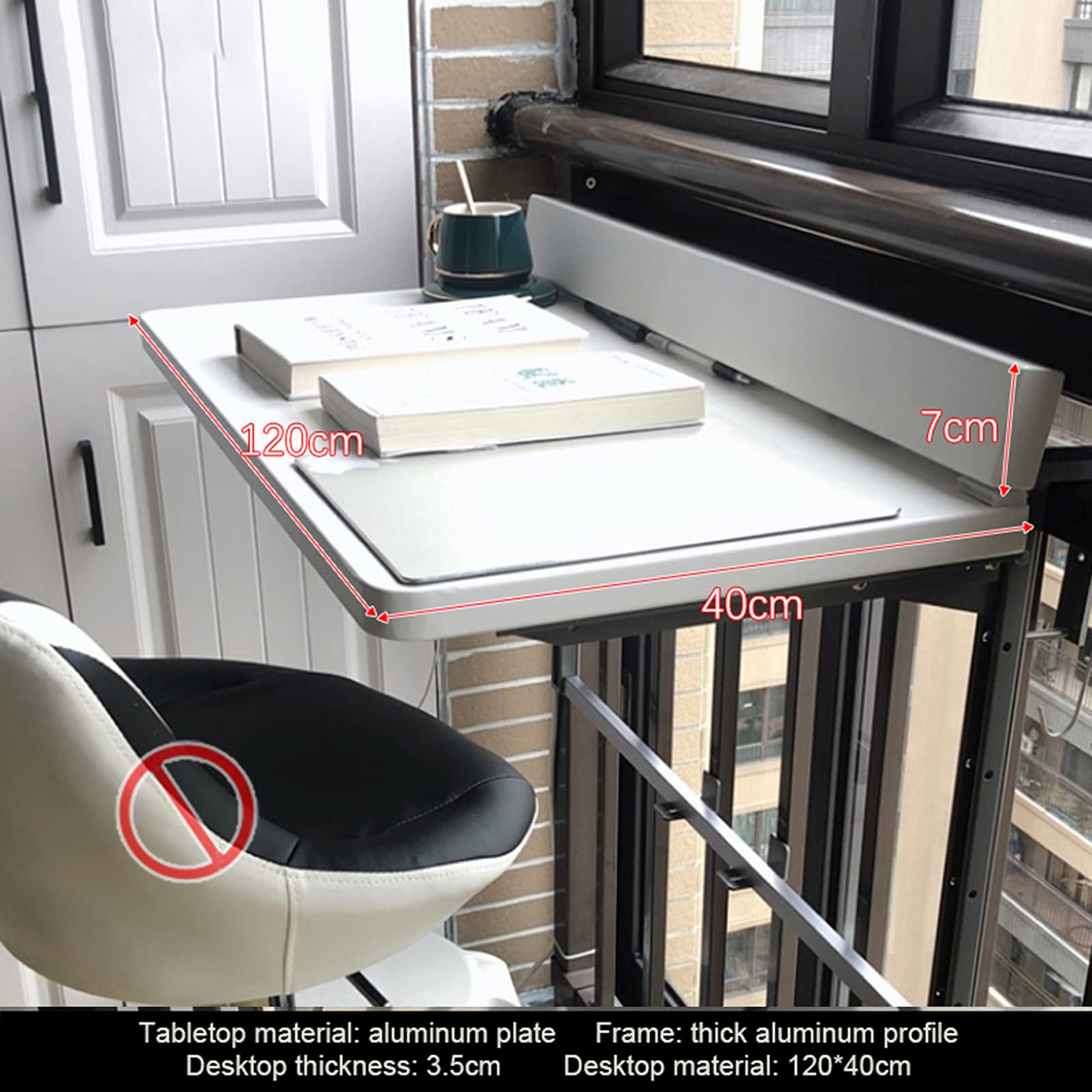 Foldable Outdoor Wall Mounted Table - Adjustable Height Patio Balcony Railing Table for Dining, Laptop & Bar Use - White (120x40cm/47.2x15.7in) - Perfect for Small Spaces, Gardens & Apartment Living