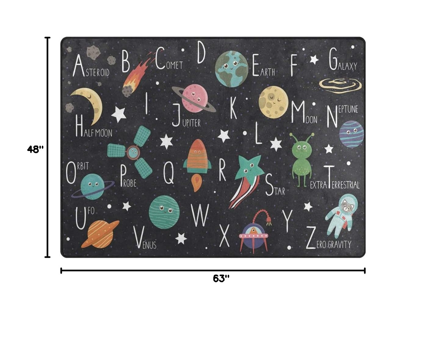 ALAZA Space Alphabet ABC Galaxy Nebula Star Area Rug - 5'3