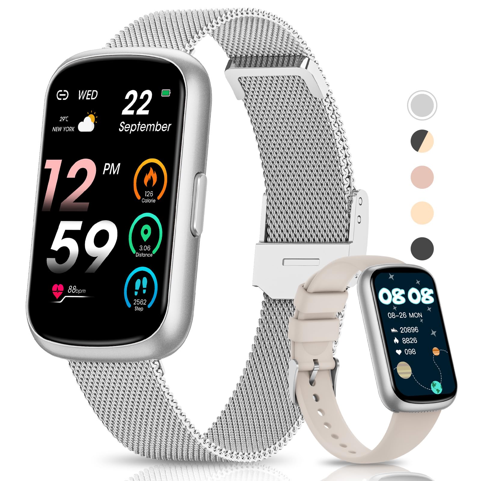 Fitness Tracker Smart Watch for Women & Men - 24/7 Heart Rate Monitor, Blood Oxygen & Sleep Tracker, Waterproof Activity Tracker with Calorie & Distance Pedometer, Compatible with Android & iPhone - Perfect for Running, Gym Workouts & Daily Health Monitoring