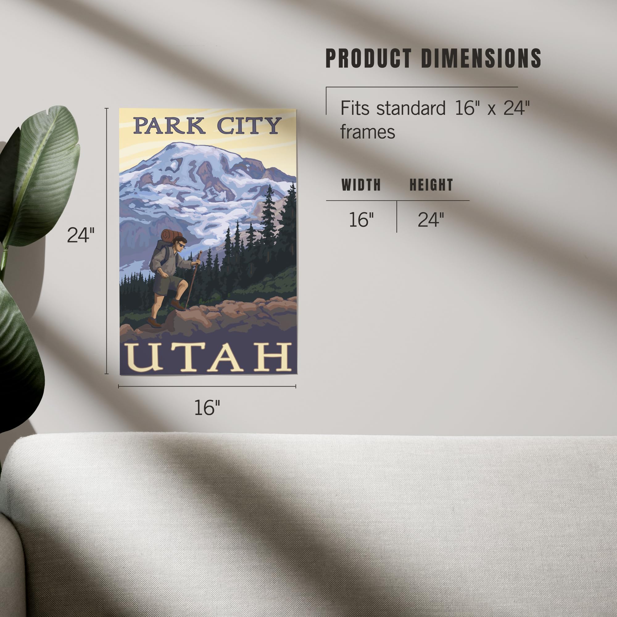 Lantern Press 16x24 Inch Giclee Print - Park City Utah Mountain Landscape with Hiker - Premium Wall Art Decor for Living Room, Bedroom & Office
