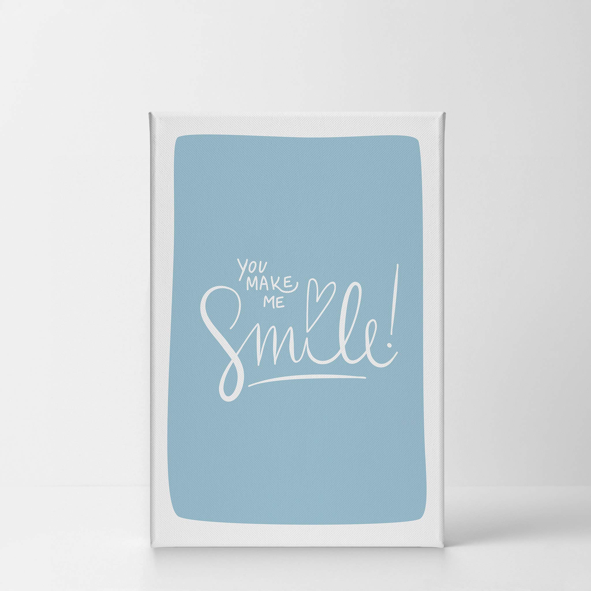 Smile Art Design 'You Make Me Smile' Blue Background Canvas Print - 22x15 Inch Ready to Hang Wall Art for Kids Room, Nursery & Baby Room Decor | Made in USA | Perfect for Birthday Gifts & Nursery Wall Decorations