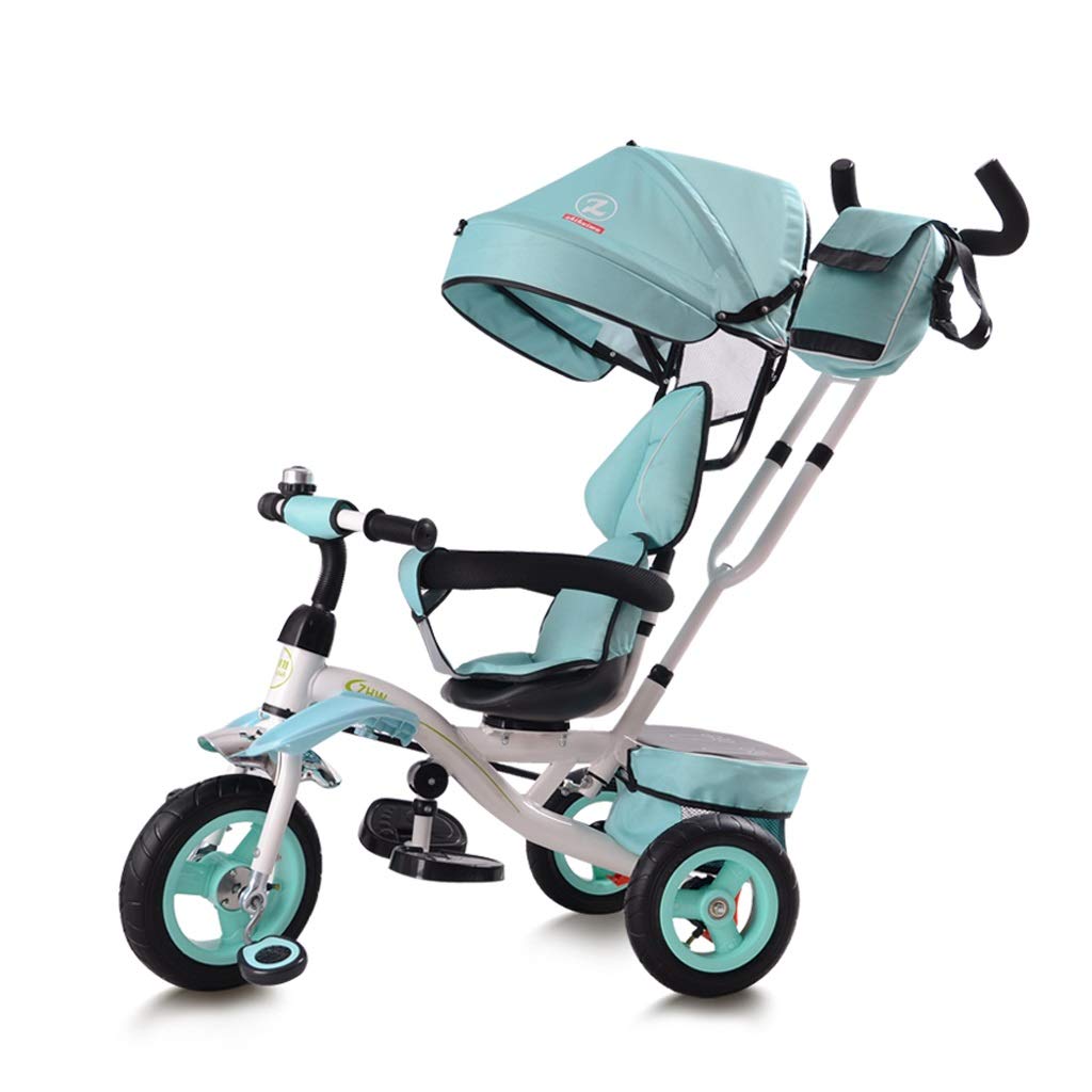 **1-3-6 Year Old Baby Tricycle with Canopy & Safety Fence - Green Kids Bicycle for Boys & Girls - Perfect Outdoor Toy Gift for Toddlers (Ideal for Parks, Backyards & Family Outings)**