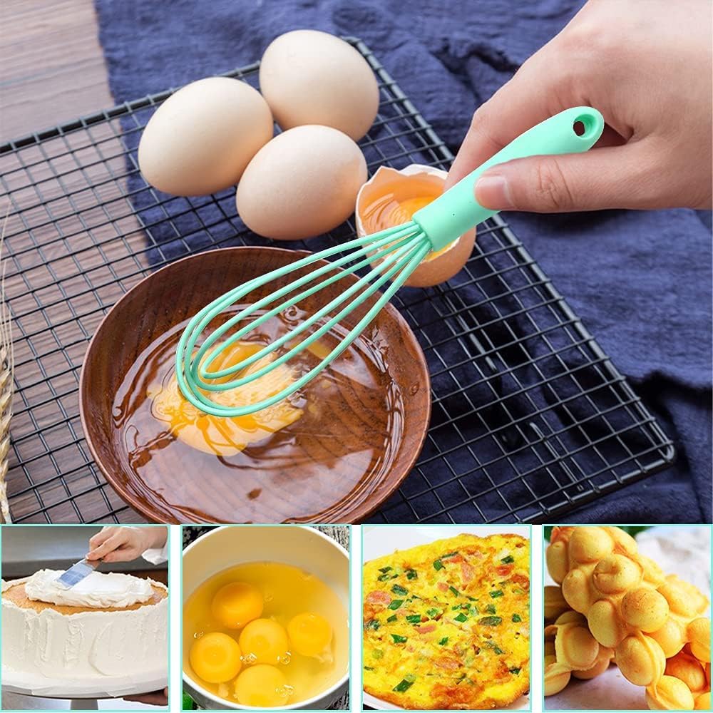 5-Piece Silicone Mini Whisks Set - Stainless Steel Dough Whiskers, Non-Stick Tiny Balloon Wire Whisks for Baking, Cooking & Mixing - Perfect for Eggs, Milk Frothing, Cake Batter, Pancakes & Dessert Preparation