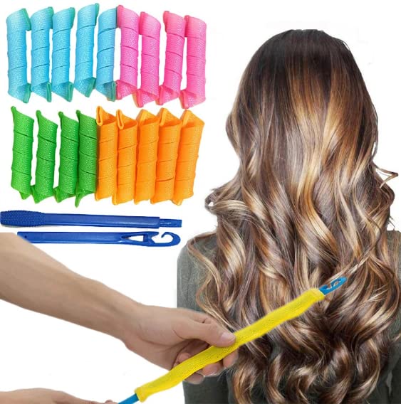 LEYSIN 18-Piece Magic Spiral Hair Curling Roller Set - No Heat Hair Curlers for Women & Girls | Heatless Curling Rollers for Overnight Beach Waves & Natural Curls (Pack of 1)
