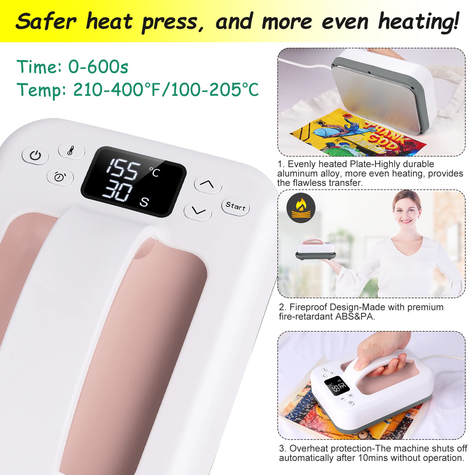 7×5 Inch Mini Heat Press Machine for T-Shirts, Hats & Bags - Portable Easy Press for DIY Heat Transfer - Perfect for Christmas Gifts & Crafts (Pink) | Great for Home Use, Small Businesses & Crafting Projects