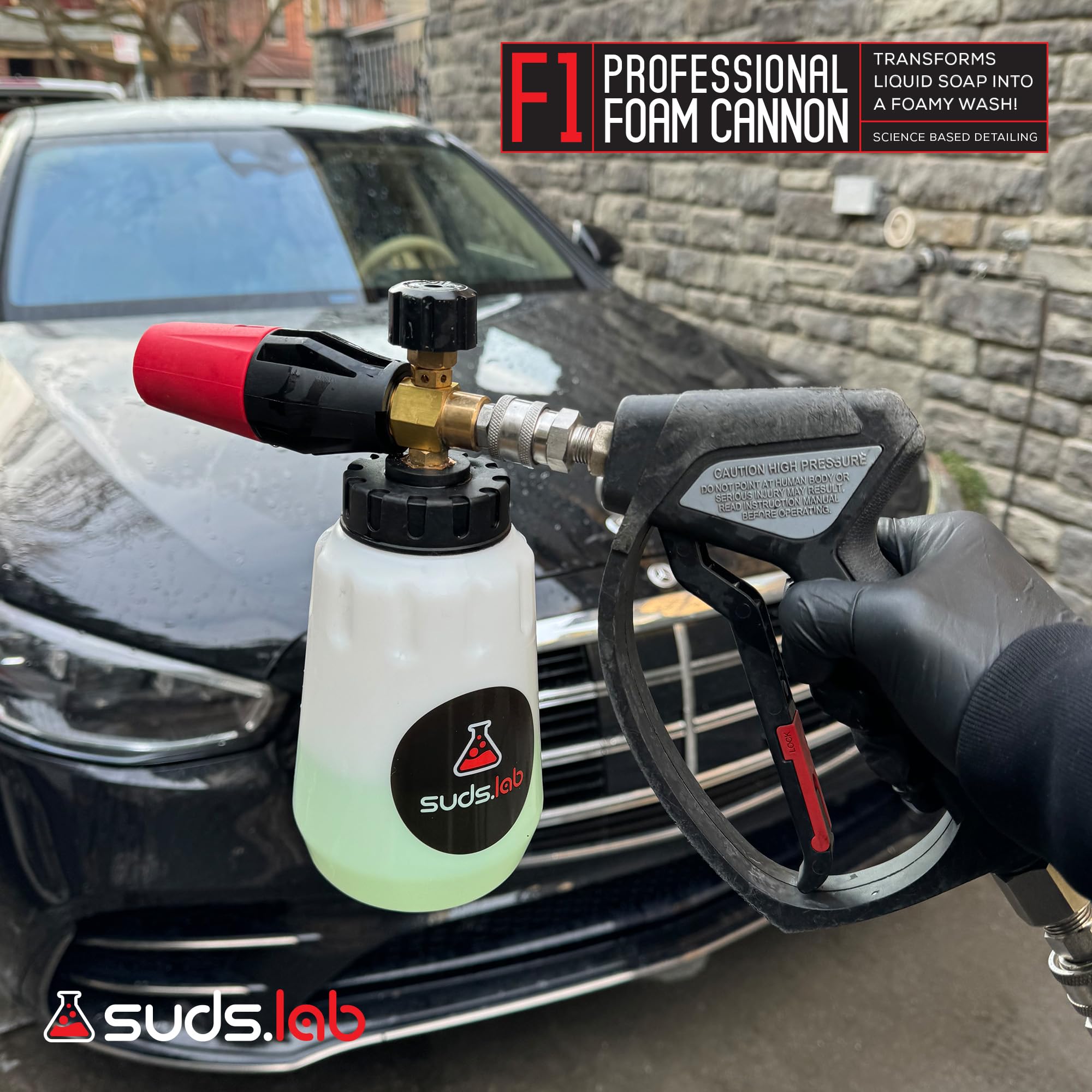 Suds Lab F1 Professional Foam Cannon for Pressure Washer - 32oz Detergent Canister, Adjustable Foam Nozzle, Quick Connect - Perfect for Car Washing, Driveway Cleaning & Outdoor Surface Detailing