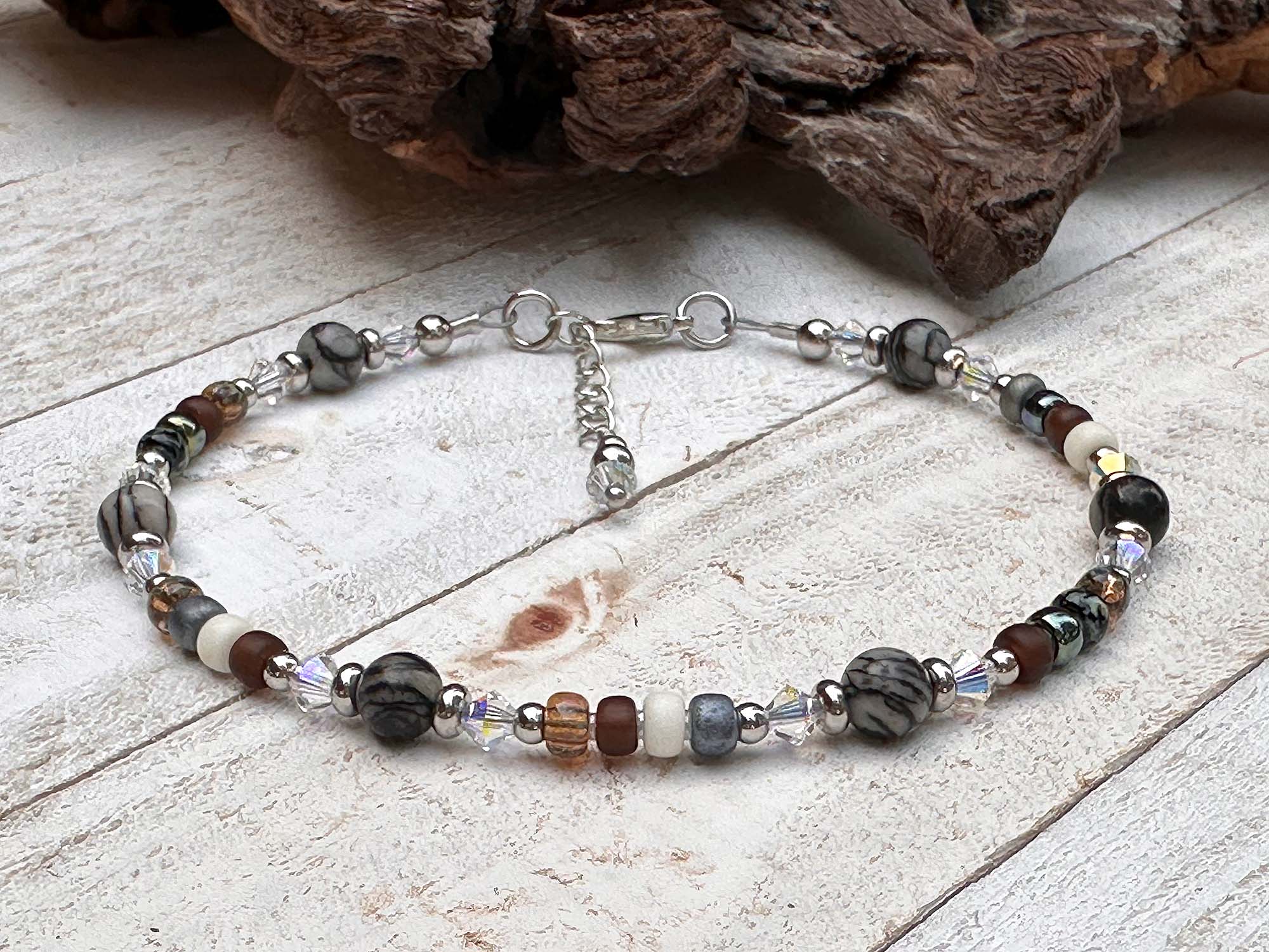 Elegant Black Silk Stone Beaded Anklet Bracelet for Women - Boho Chic Ankle Jewelry for Summer, Beach & Festival Outfits