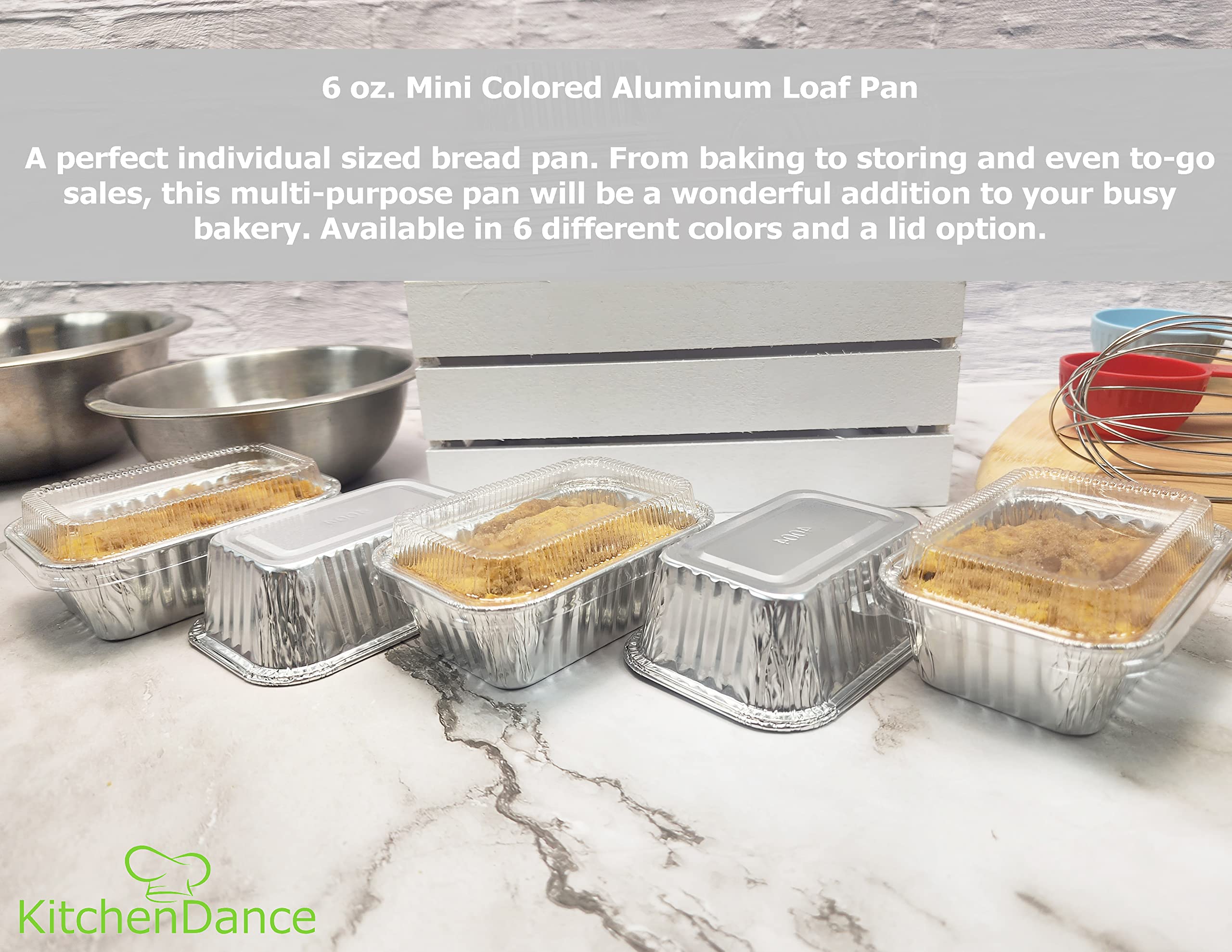 KitchenDance 6 oz Disposable Aluminum Mini Loaf Pans - 500 Pack (Silver, No Lids) | Perfect for Baking, Meal Prep & Party Favors | Individual Sized for Muffins, Brownies & Small Desserts
