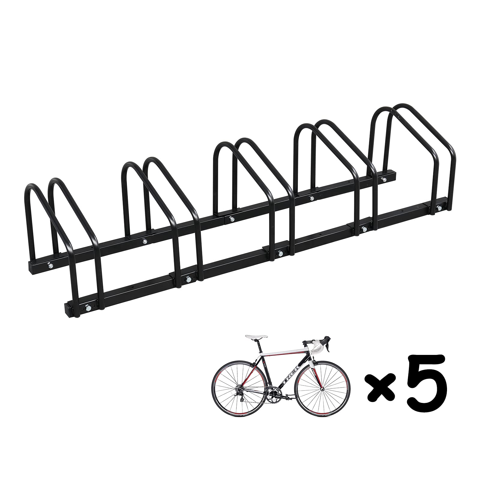 MengK 5-Bike Parking Rack - Heavy Duty Ground Mount Bicycle Stand, 130 x 33 x 29cm, Black - Perfect for Residential, Commercial & Public Bike Storage