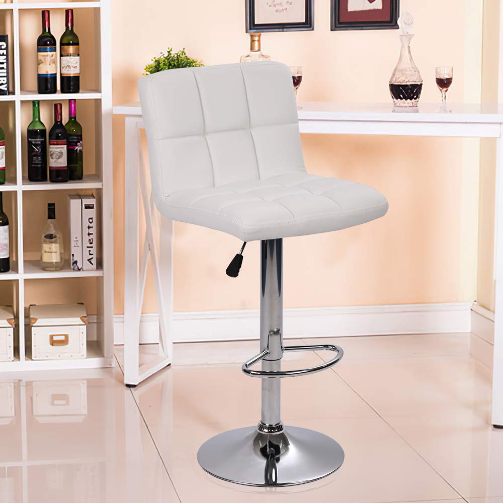 2 Pack Adjustable Swivel Bar Stools with PU Leather Upholstery - Modern Counter Height Dining Chairs for Kitchen, Pub & Living Room - White | Perfect for Breakfast Bars, Home Bars & Small Space Dining