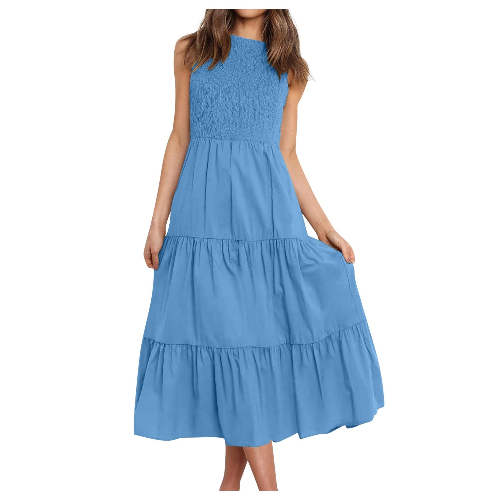 Women's Casual Wrap Skirt - Sleeveless High Waist A-Line Dress with Round Neck | Perfect for Beach, Vacation & Summer Outfits