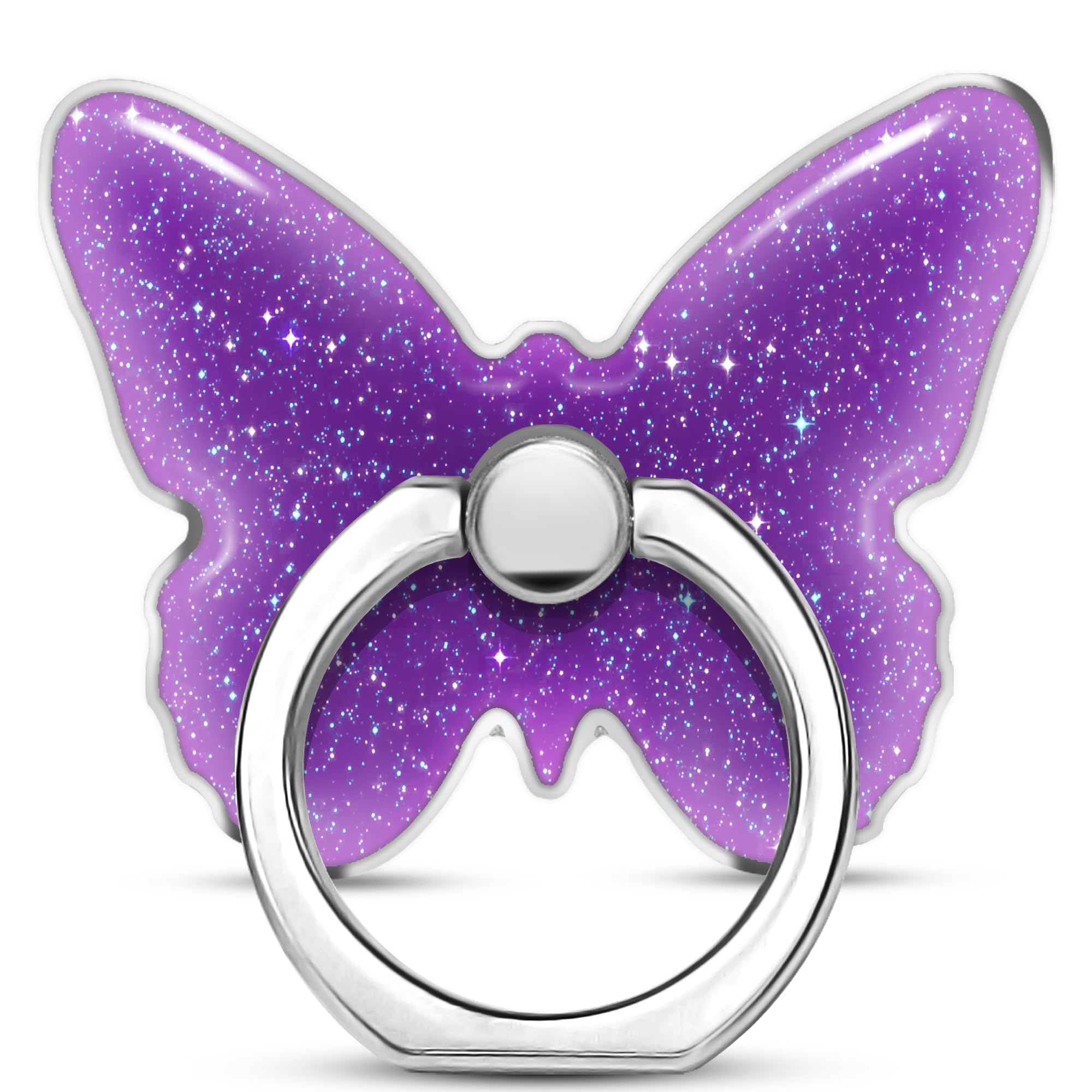 Sparkling Butterfly Phone Grip Stand - Glittery Purple Cell Phone Ring Holder for Women & Girls | Compatible with iPhone, Android Smartphones, Tablets & E-Readers | Perfect for Selfies, Reading & Hands-Free Use (PU Leather Butterfly Design)