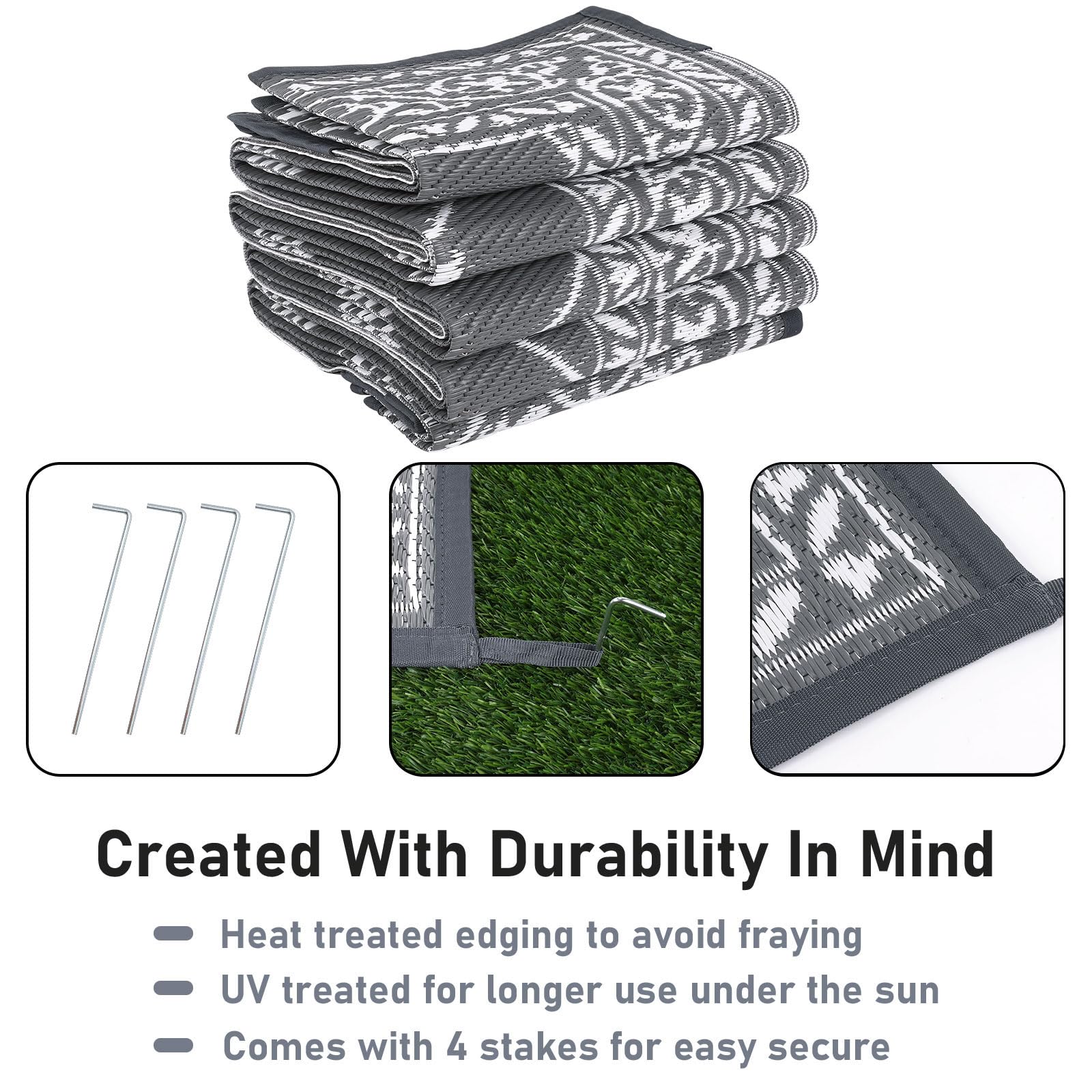 HiiARug Reversible 6'x9' Outdoor Rug - Durable Plastic Straw Patio Mat for Garden, Backyard, Deck, Picnic & Camping | Waterproof & UV Resistant for All-Weather Use (Grey) - Perfect for RV, Poolside, and Outdoor Decor