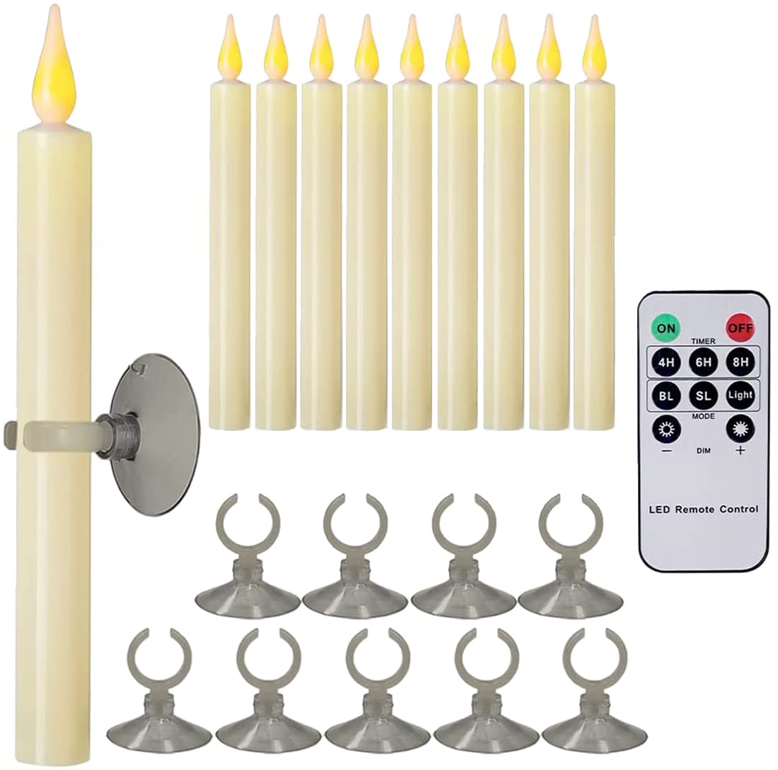 Flameless LED Taper Candles with Timer & Remote - 9 Pack Battery Operated Christmas Candles with Suction Cup & Magnetic Base for Window Decorations - Perfect for Holiday, Halloween, Wedding & Home Decor