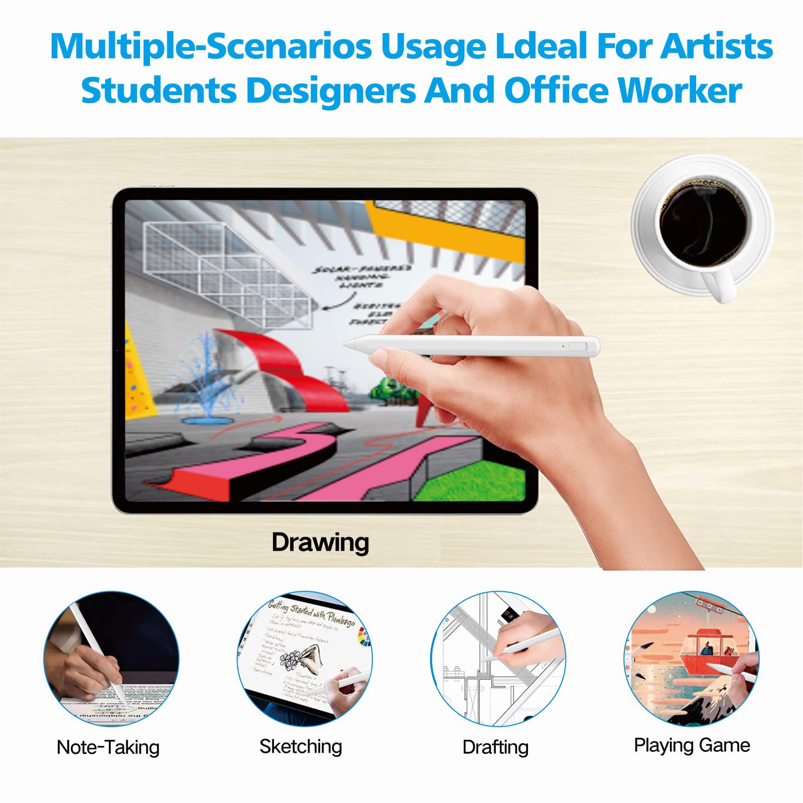 Premium Stylus Pen for iPad (2018-2025 Models) with Palm Rejection - Compatible with iPad Pro 11/12.9/13-inch, iPad Air 11&13-inch (M3/M2), iPad Mini 6th/5th Gen - Perfect for Drawing, Note-Taking & Digital Art
