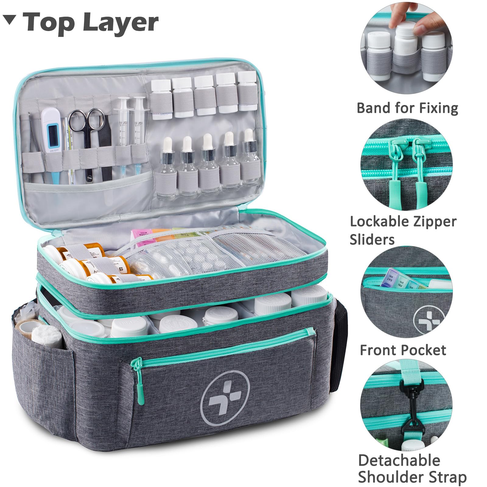 BAGSFY Travel Medicine Organizer Bag - Large Empty Medical Pouch for Pills, First Aid Supplies & Emergency Kits - Portable Medication Storage for Home, Car, Camping & Travel Essentials